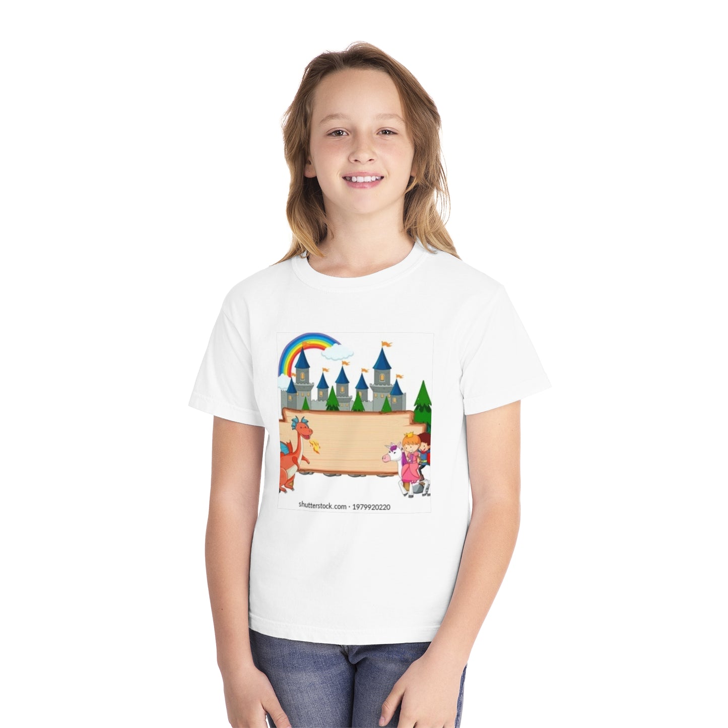 Youth Fantasy Castle Tee - Colorful Dragon & Rainbow Design