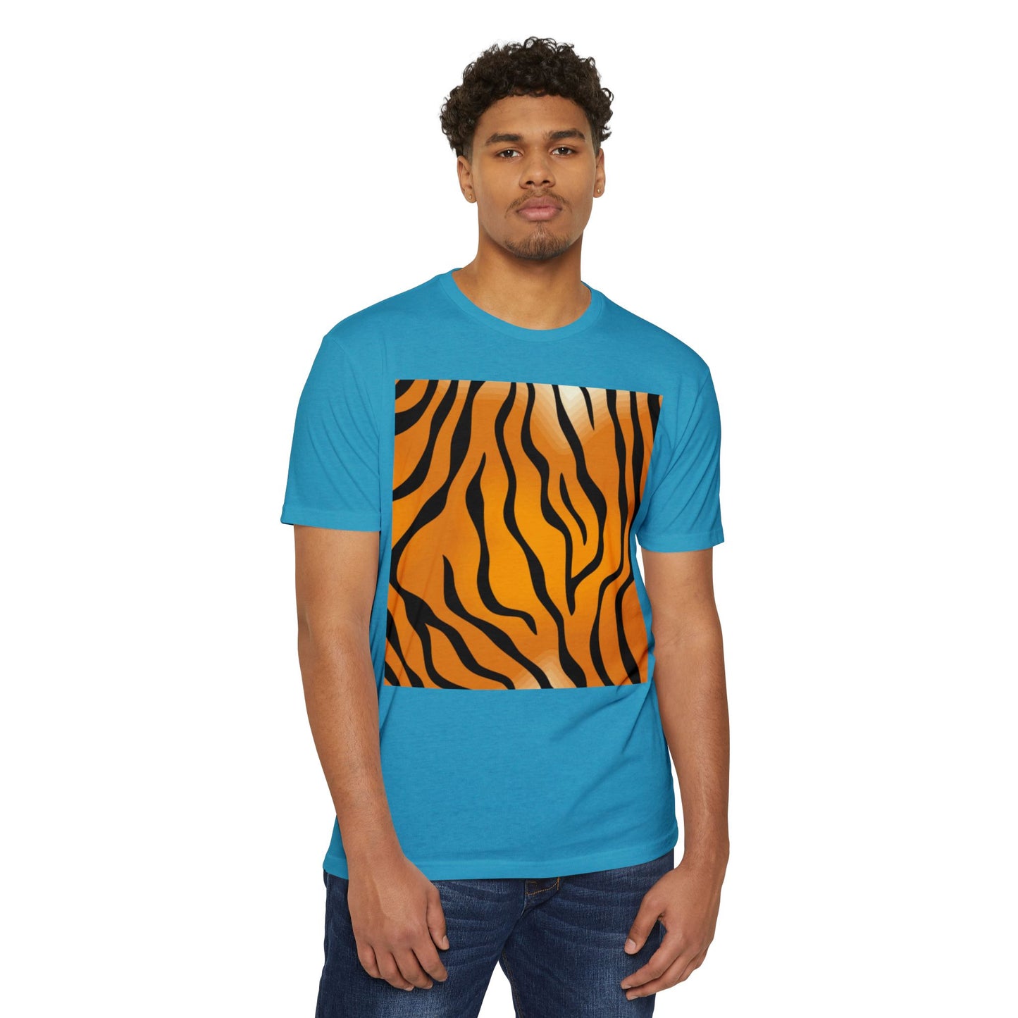 Unisex Tiger Stripe CVC Jersey T-Shirt - Bold Wild Pattern for Casual Wear