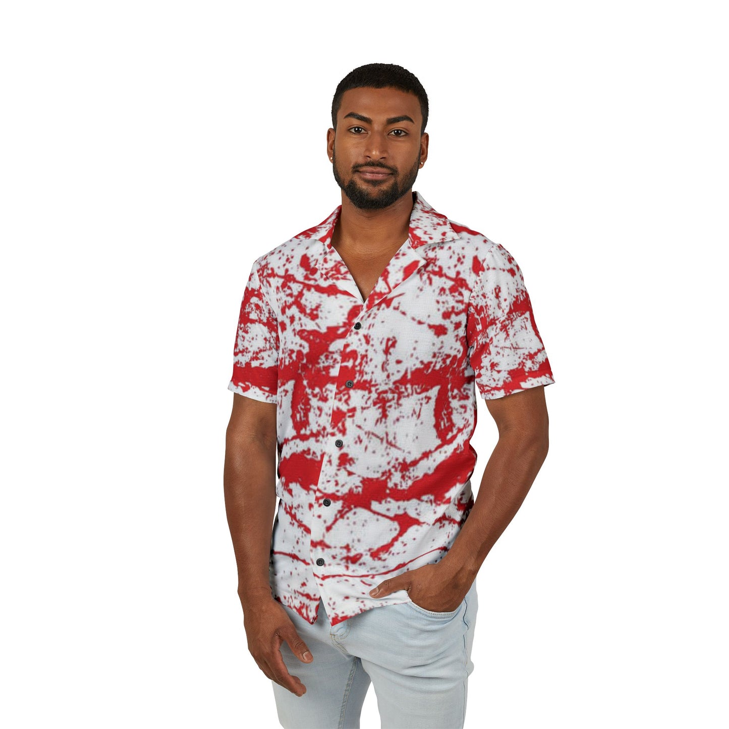 Men's Hawaiian Camp Shirt - Vibrant Red Abstract Design for Summer Vibes