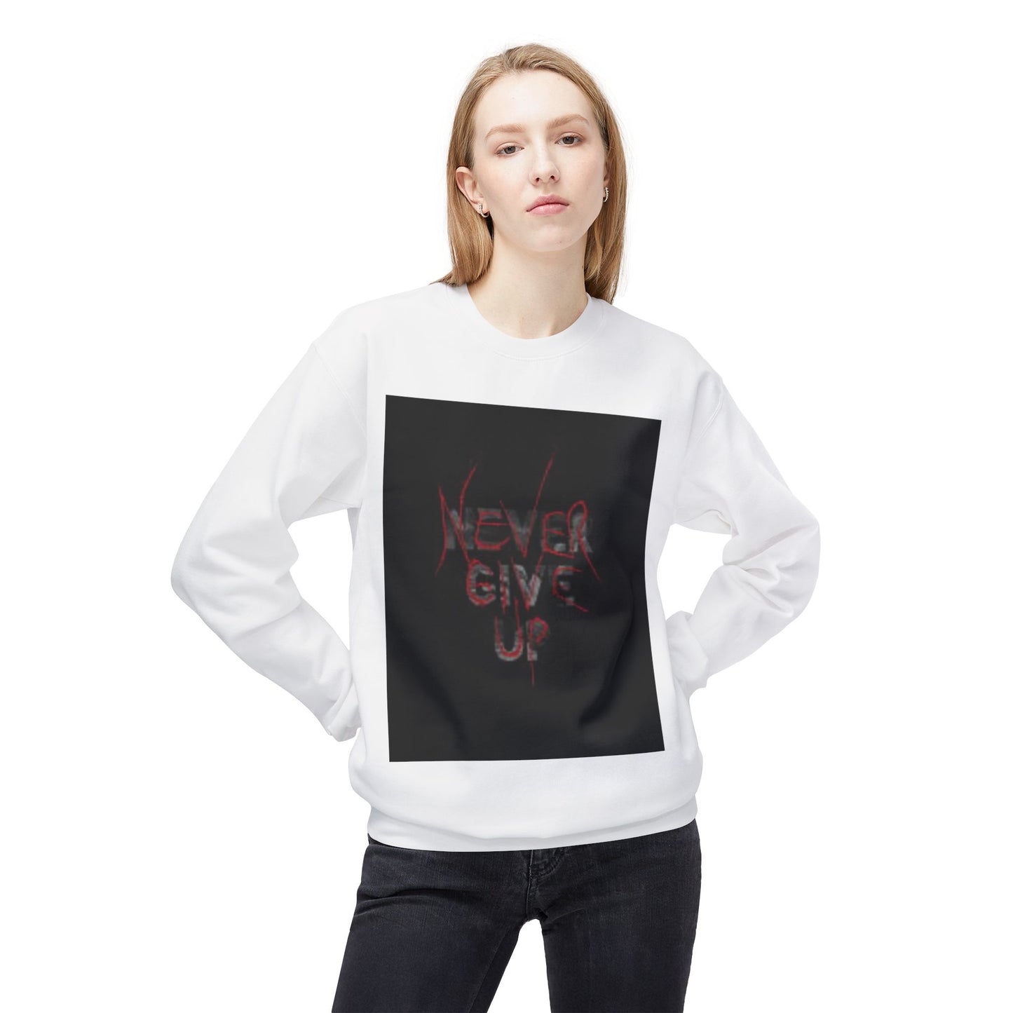 Motivational 'Never Give Up' Crewneck Sweatshirt - Unisex Midweight Fleece