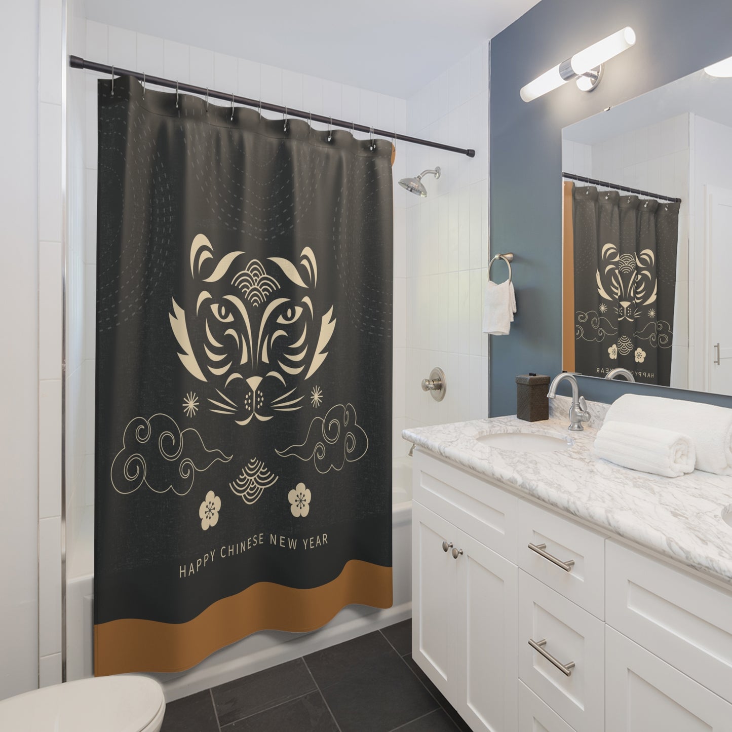 Chinese New Year Tiger Shower Curtain - Festive Bathroom Decor for Lunar New Year