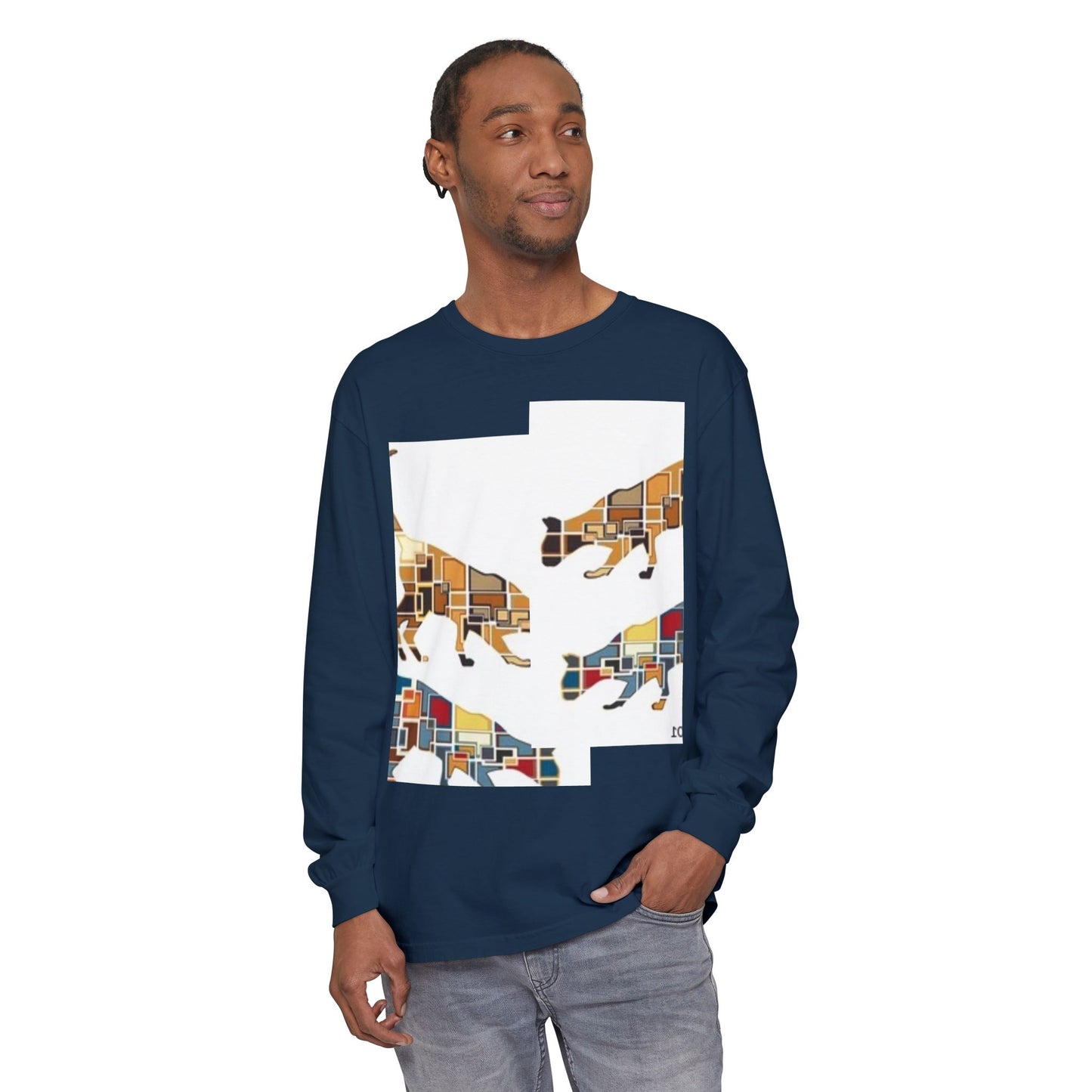 Artful Cat Silhouette Long Sleeve T-Shirt - Perfect for Animal Lovers