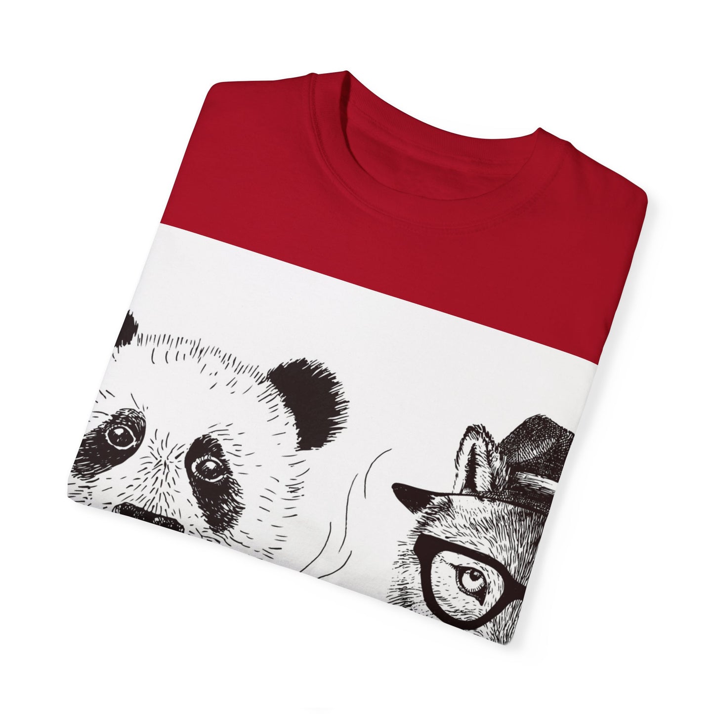 Whimsical Animal Friends T-Shirt - Stylish Panda & Wolf Design