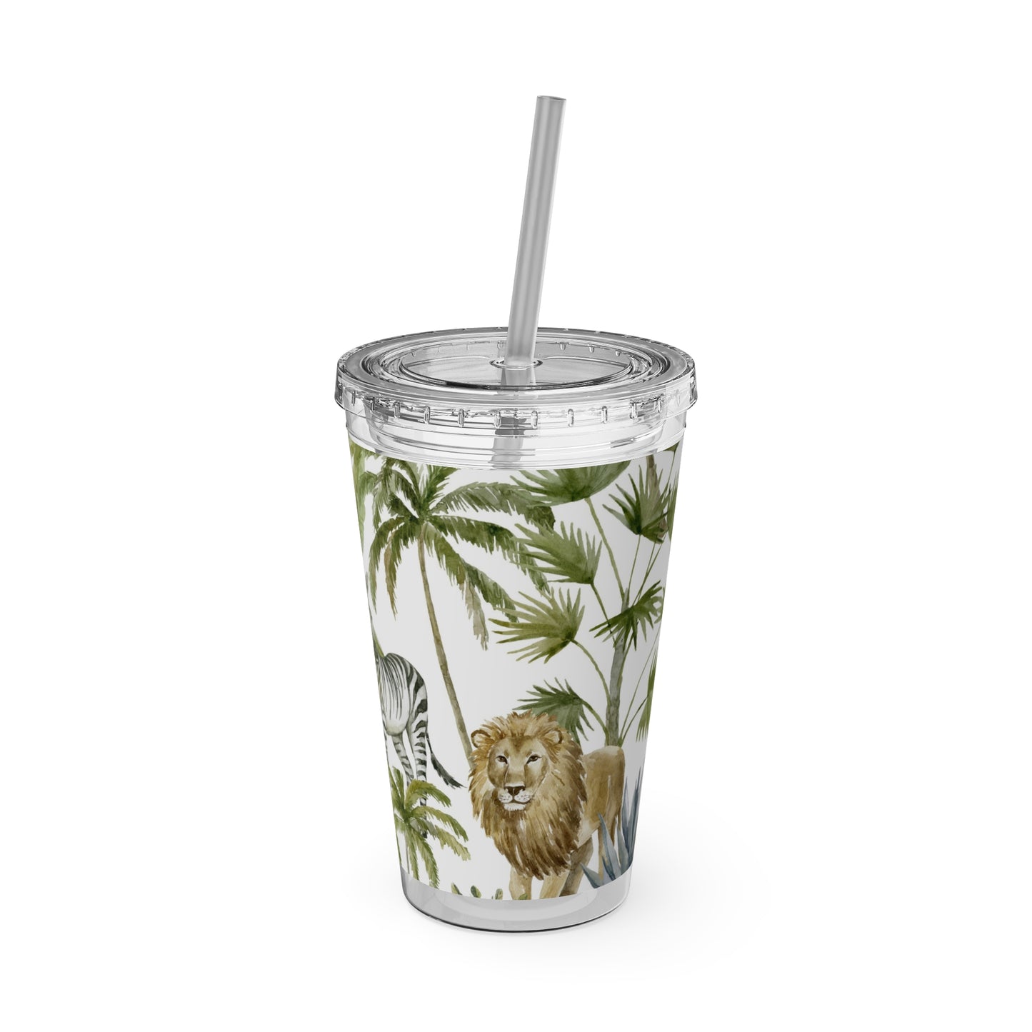 Sunsplash Jungle Tumbler with Straw - 16oz Tropical Wildlife Drinkware