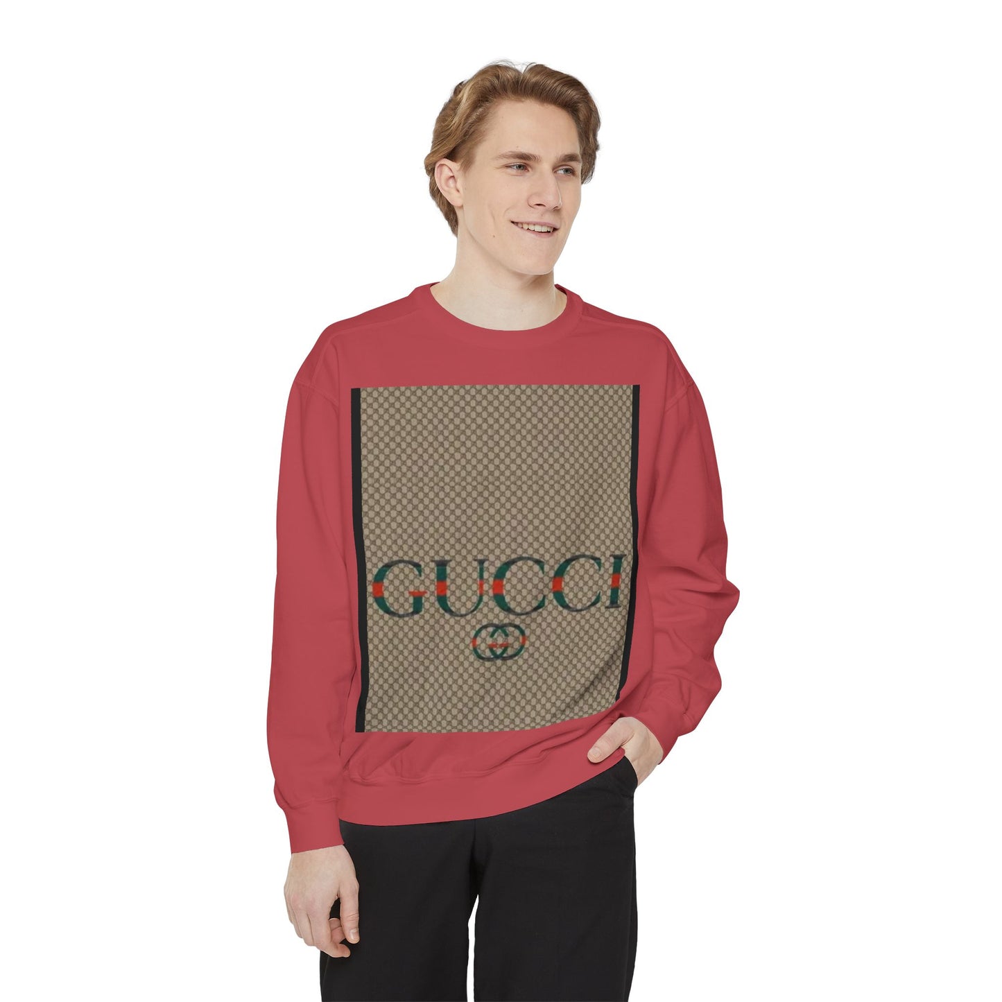 Fashionable Unisex Garment-Dyed Sweatshirt with GUCCI Design