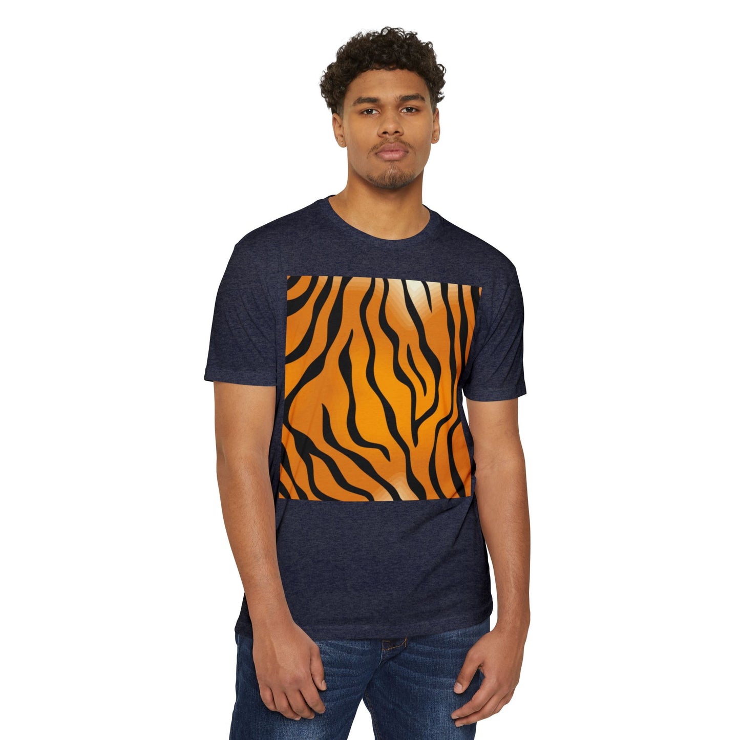 Unisex Tiger Stripe CVC Jersey T-Shirt - Bold Wild Pattern for Casual Wear