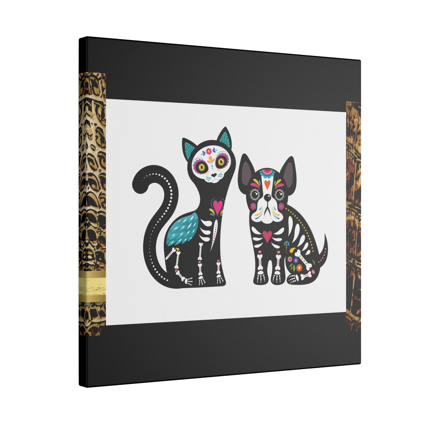Day of the Dead Pet Canvas Art - Colorful Cat and Dog Wall Decor