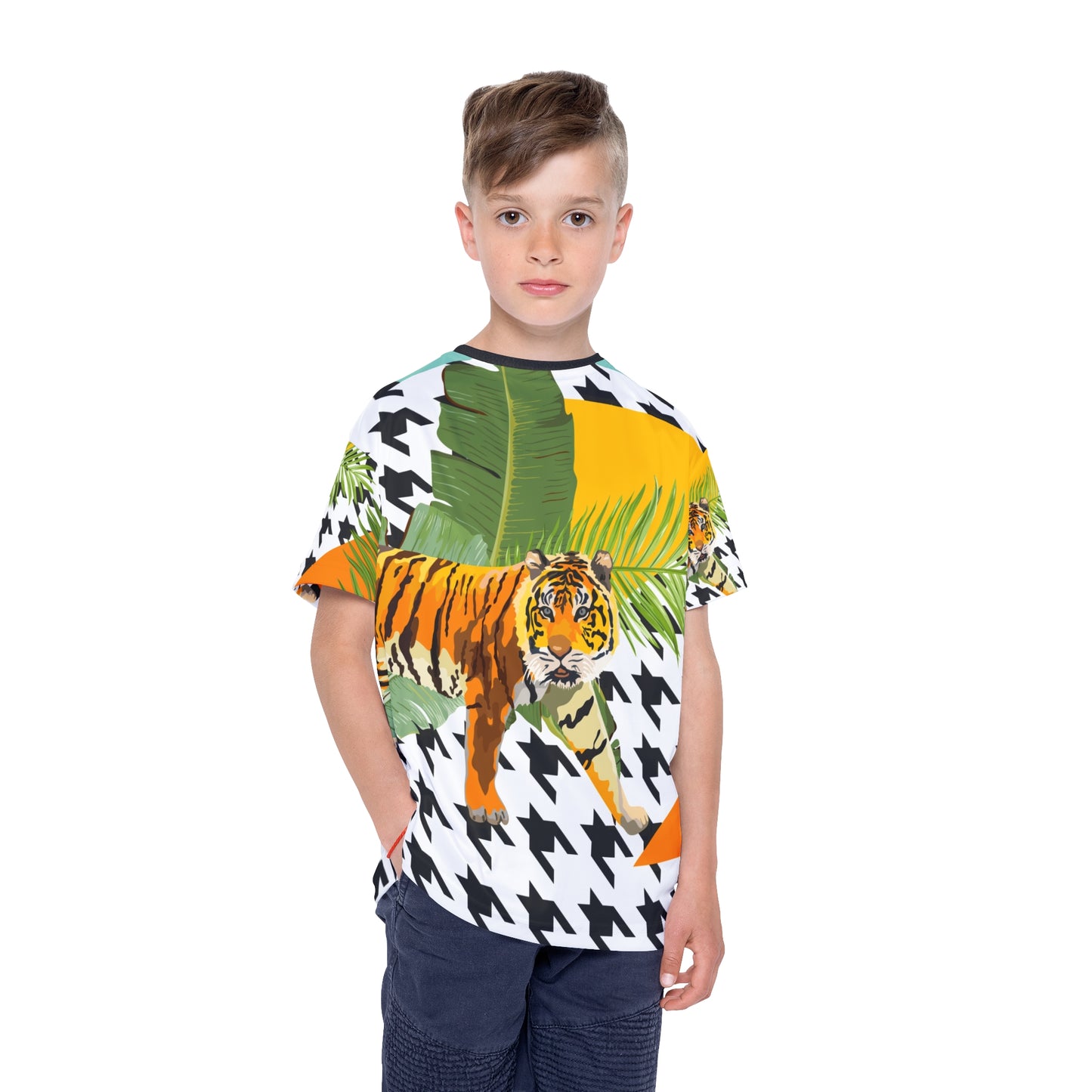 Vibrant Kids Sports Jersey with Tiger Print - Perfect for Active Youngsters