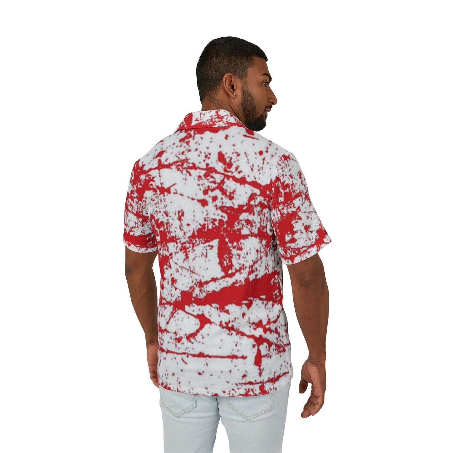 Men's Hawaiian Camp Shirt - Vibrant Red Abstract Design for Summer Vibes