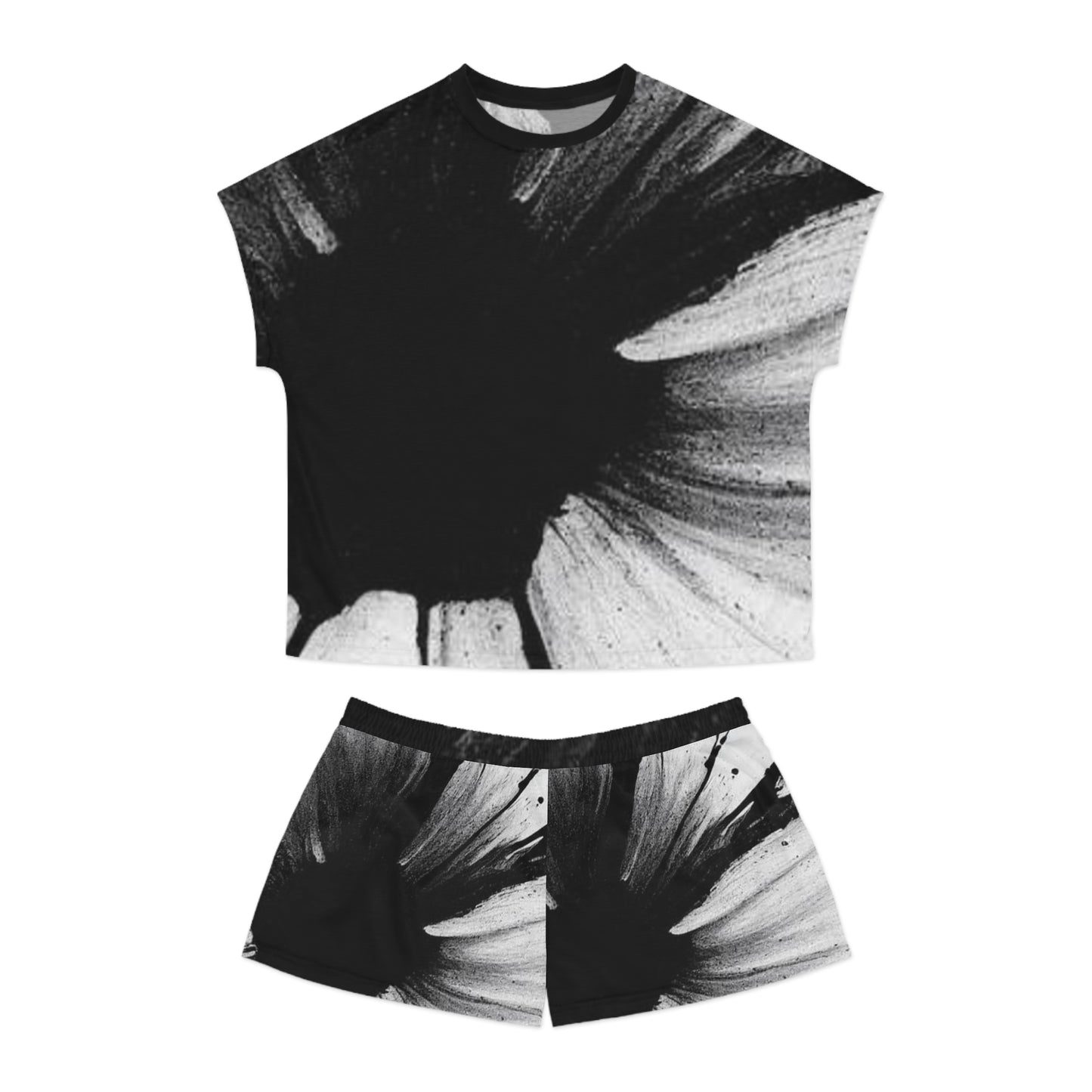 Black and White Floral Women's Pajama Set – Stylish Sleepwear for Relaxation