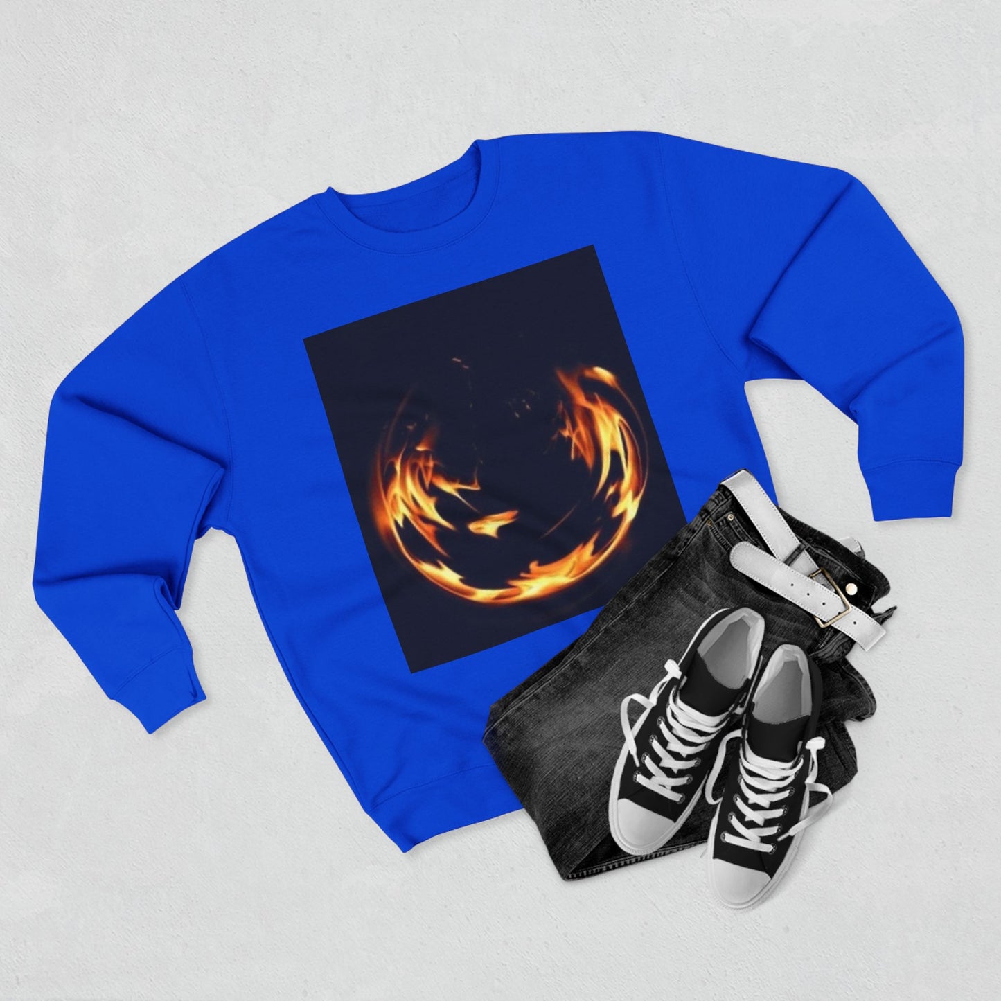 Unisex Crewneck Sweatshirt - Fire Vibes Graphic Sweatshirt for Cozy Nights