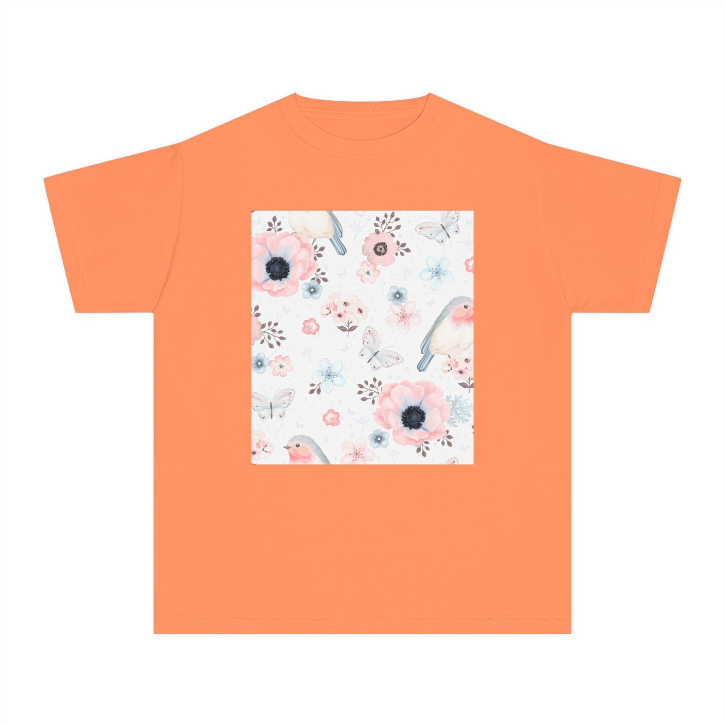 Floral Bird Youth Tee - Soft Midweight T-Shirt for Nature Lovers