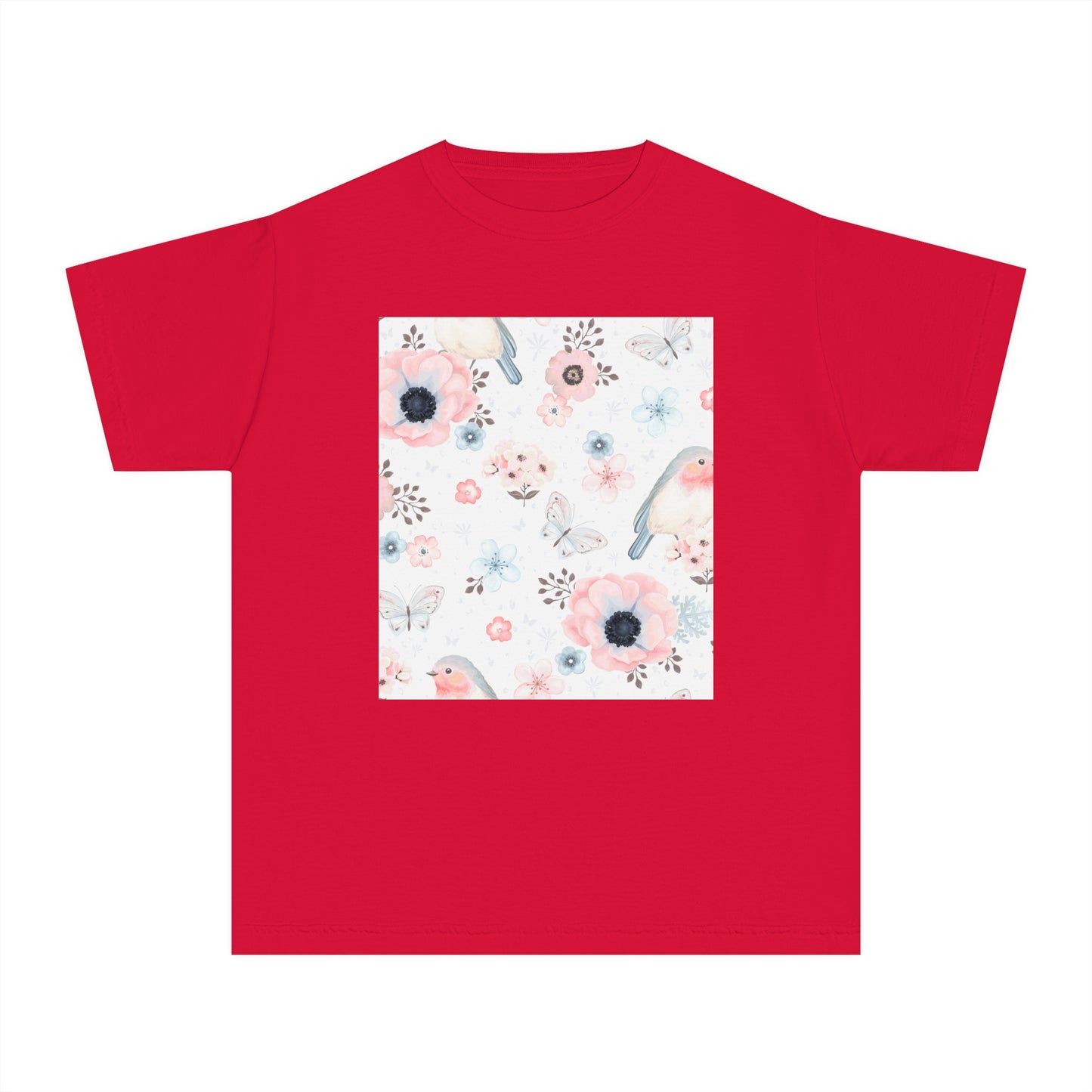 Floral Bird Youth Tee - Soft Midweight T-Shirt for Nature Lovers