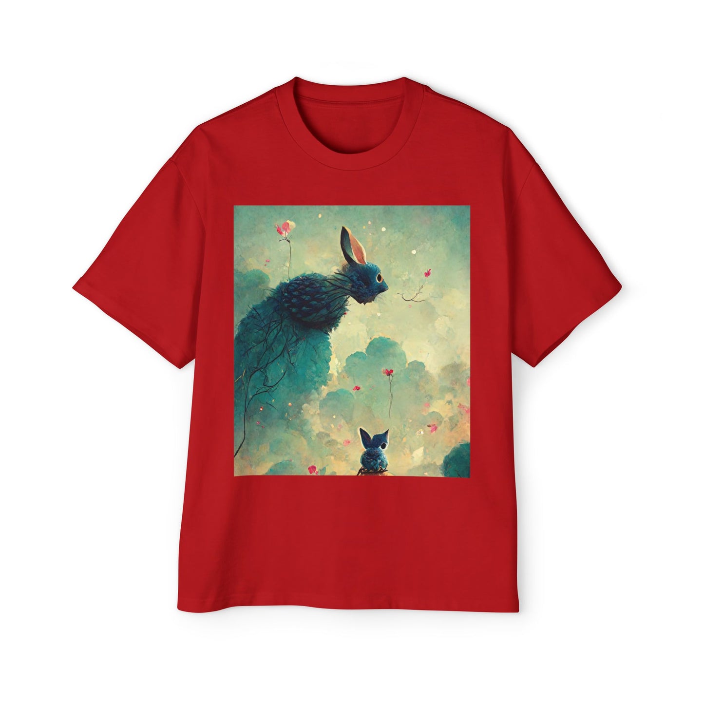 Whimsical Rabbit Oversized Tee for Men - Fantasy Art Shirt