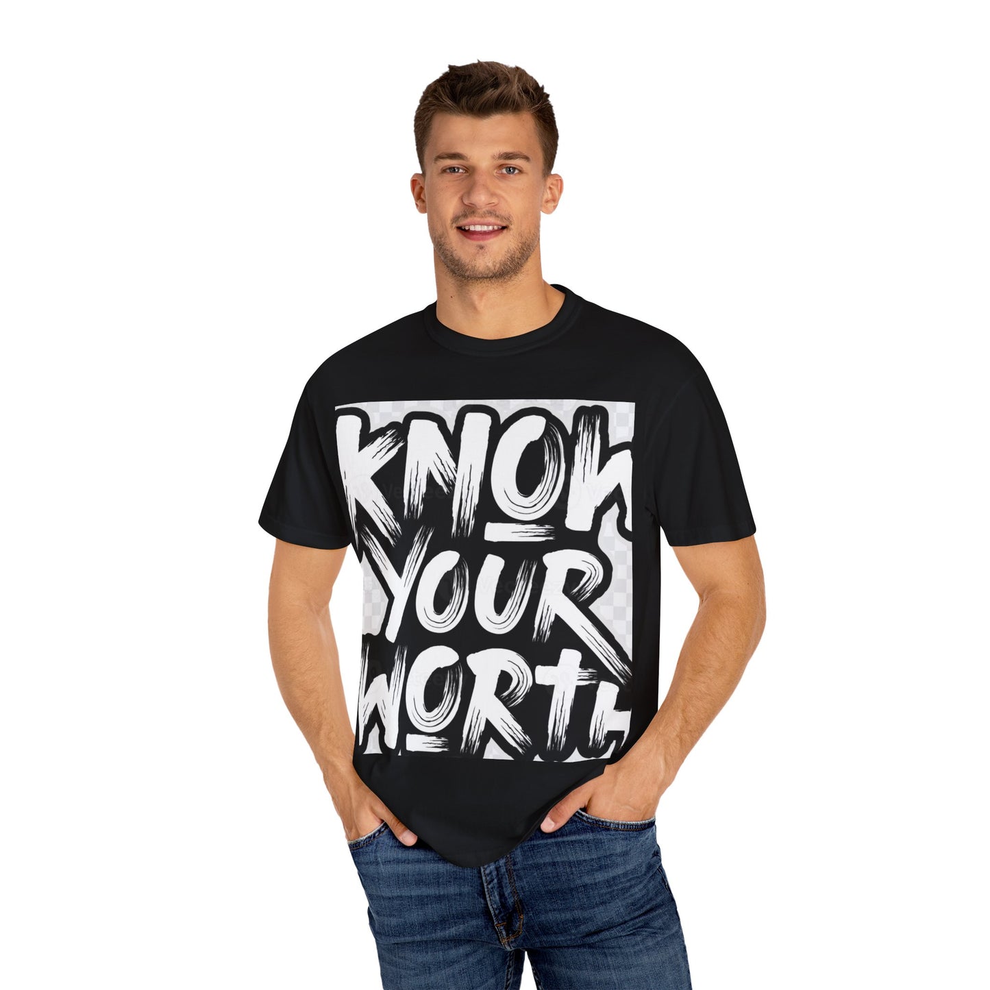 Know Your Worth Unisex Garment-Dyed T-Shirt