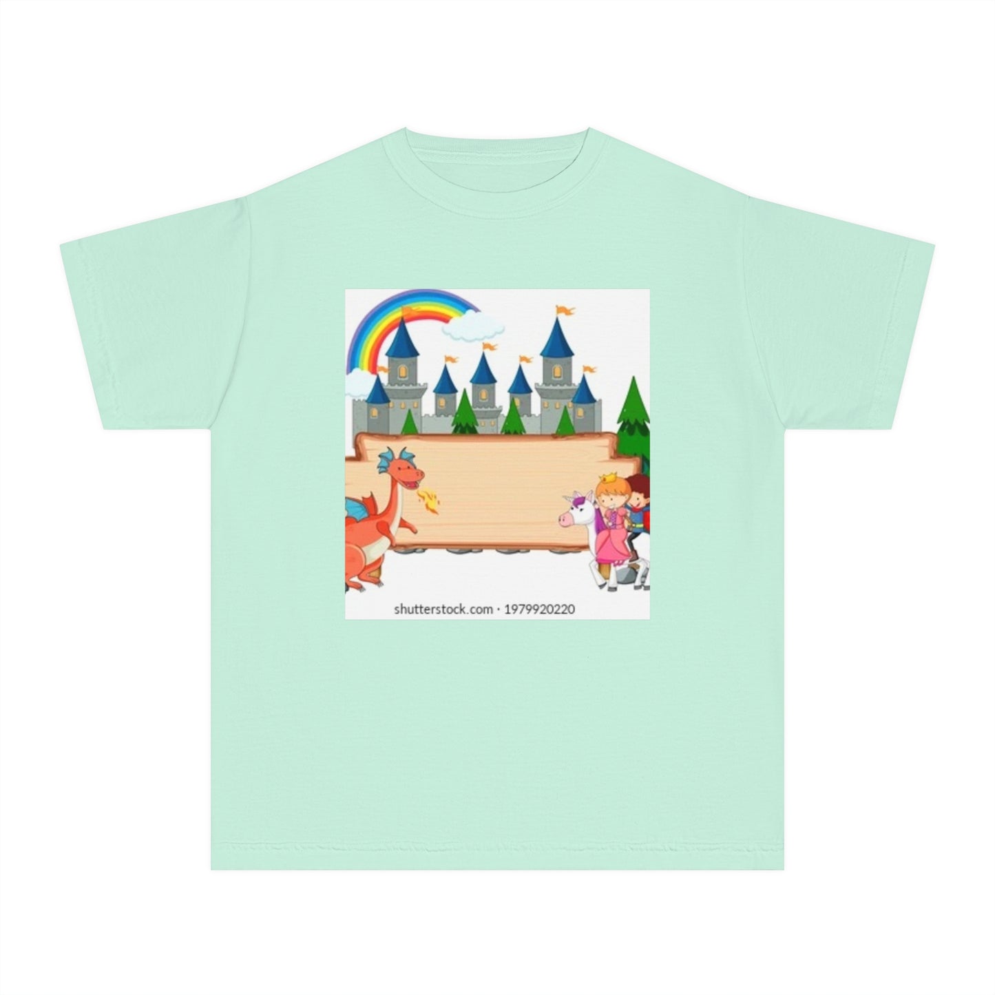 Youth Fantasy Castle Tee - Colorful Dragon & Rainbow Design