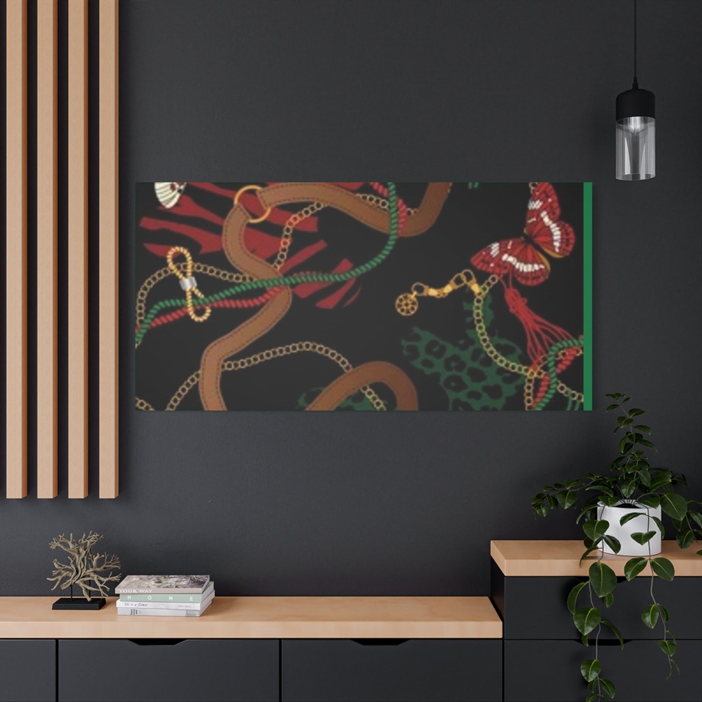 Elegant Matte Canvas Wall Art - Unique Mixed Pattern with Butterflies & Chains