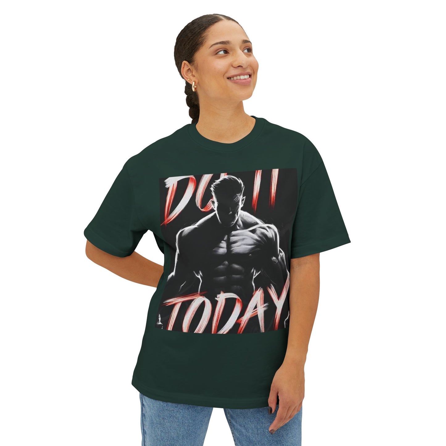 Motivational Oversized Boxy Tee - 'Do It Today' Graphic Tee for Fitness Enthusiasts