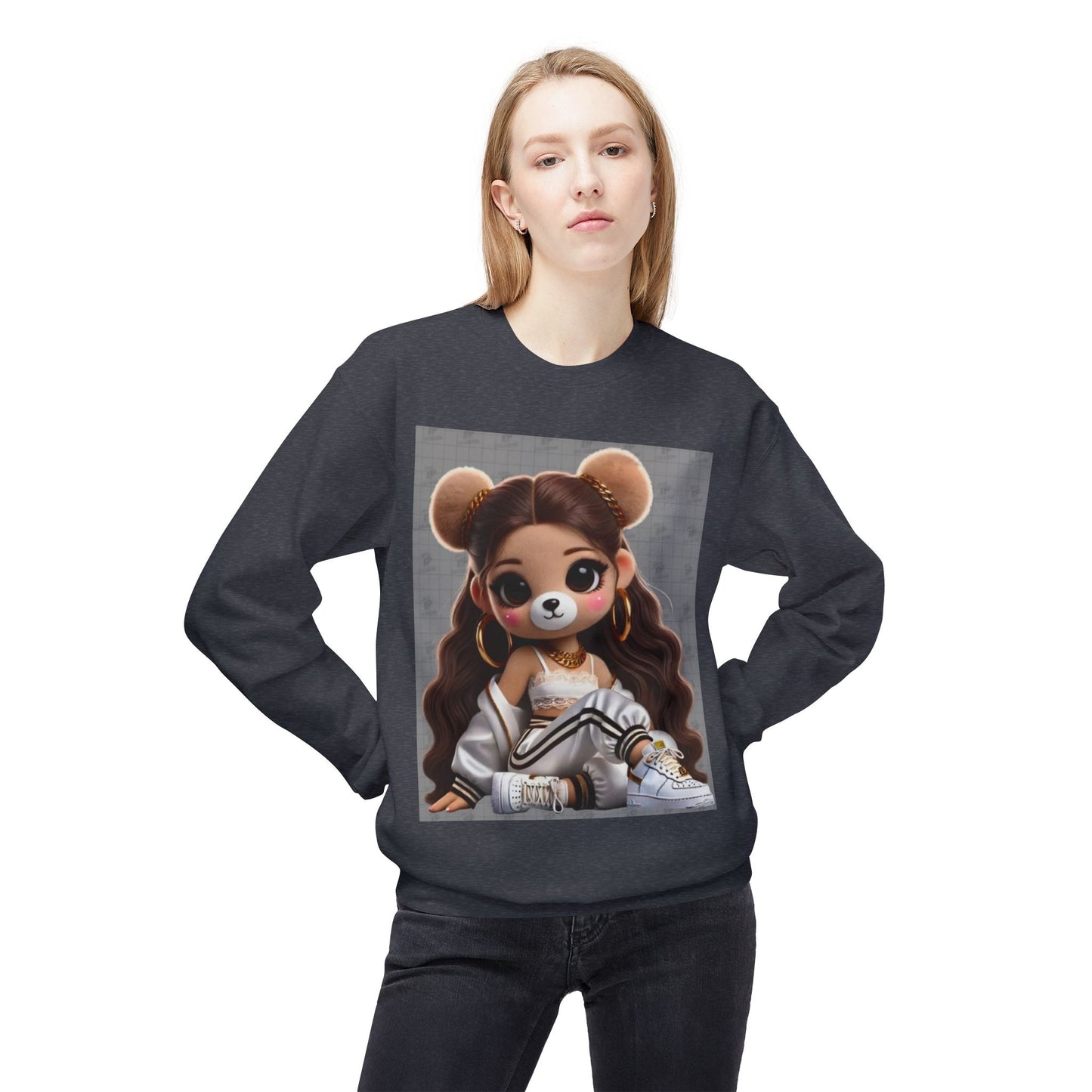 Cute Cartoon Bear Sweatshirt - Unisex Midweight Fleece Crewneck