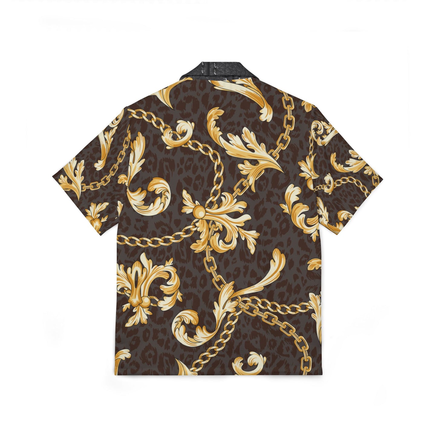 Men's Luxurious Hawaiian Camp Shirt - Gold Chain Pattern for Summer Style