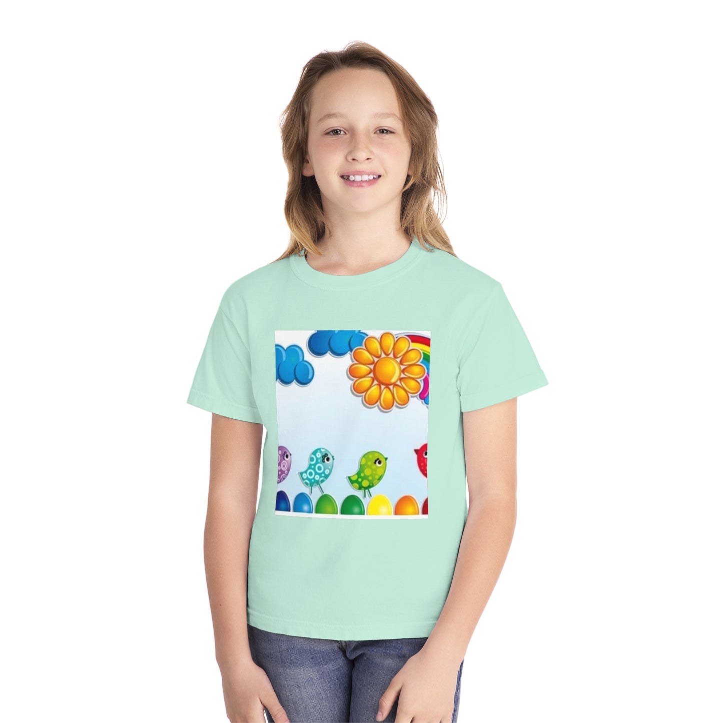 Colorful Spring Birds Youth Midweight Tee | Fun and Playful Shirt for Kids
