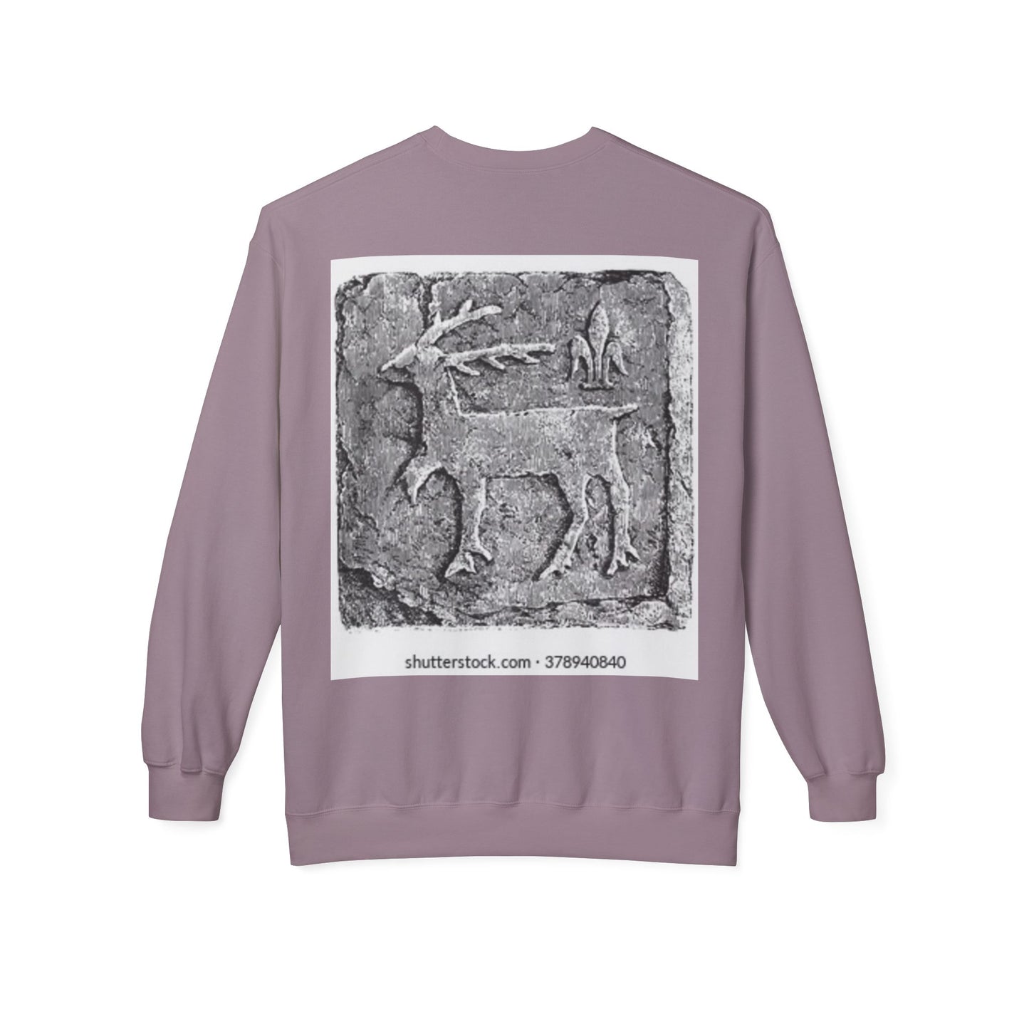 Vintage-Inspired Fleece Crewneck Sweatshirt with Ancient Deer Design