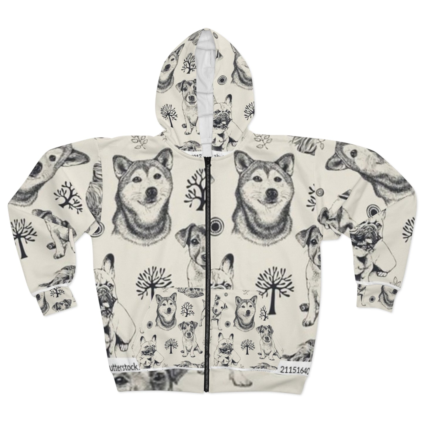 Cute Dog Print Unisex Zip Hoodie - Cozy Pet Lover's Jacket
