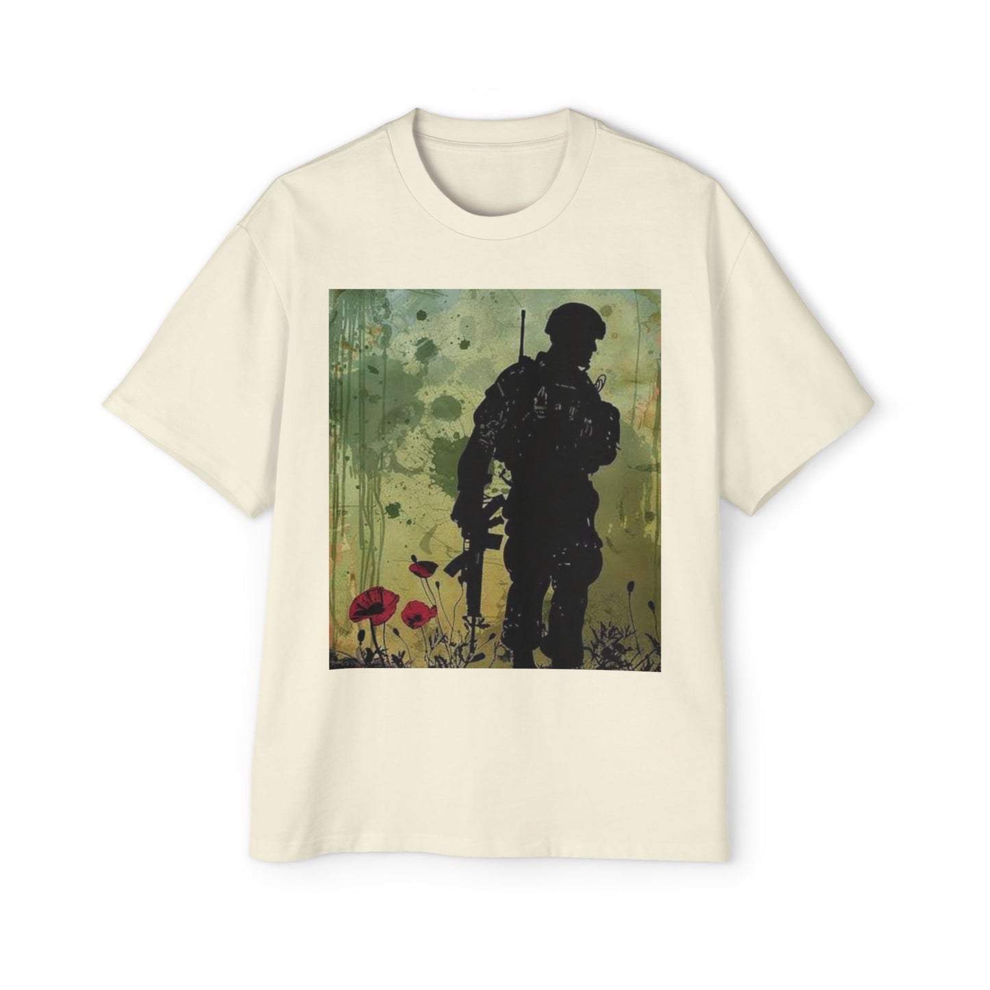 Soldier Silhouette Oversized Tee - Men's Heavy T-Shirt for Veterans and Military Enthusiasts