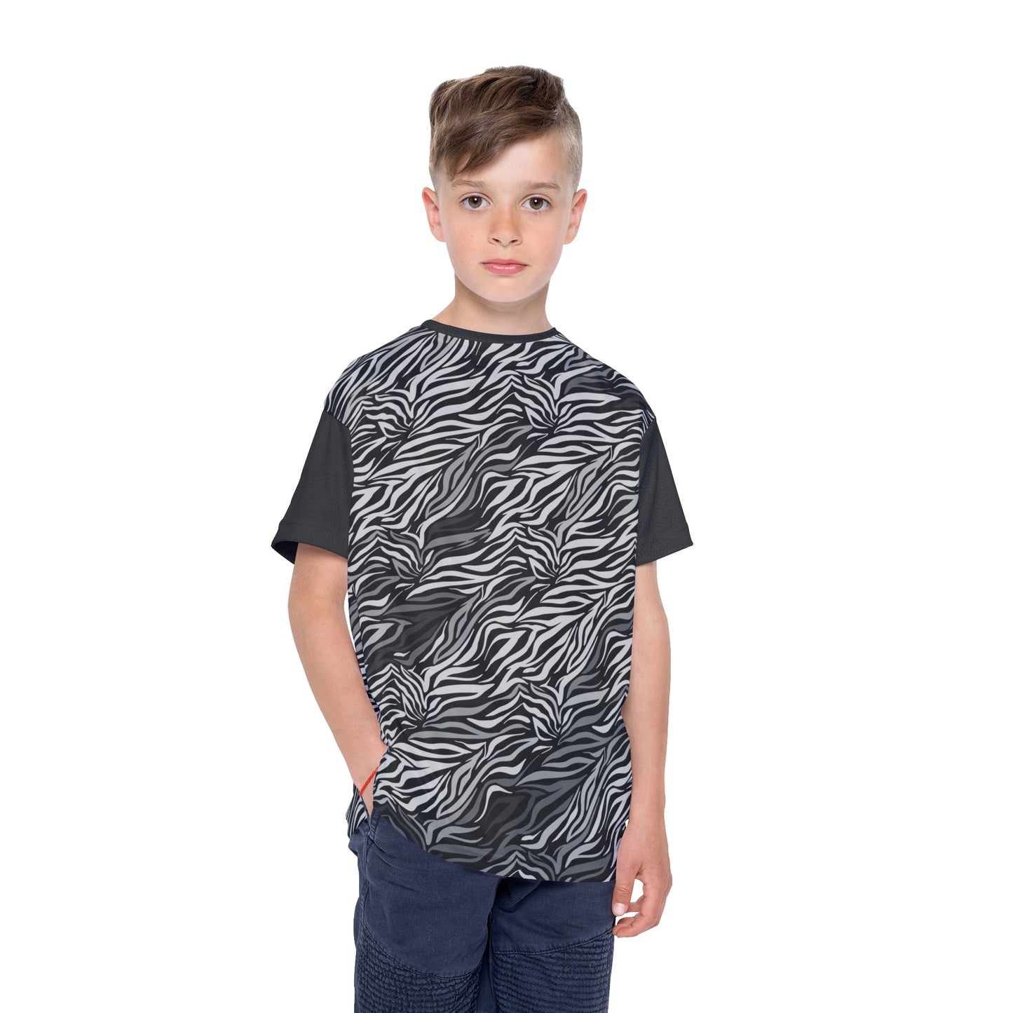Zebra Print Kids Sports Jersey - Trendy Athletic Tee for Young Athletes