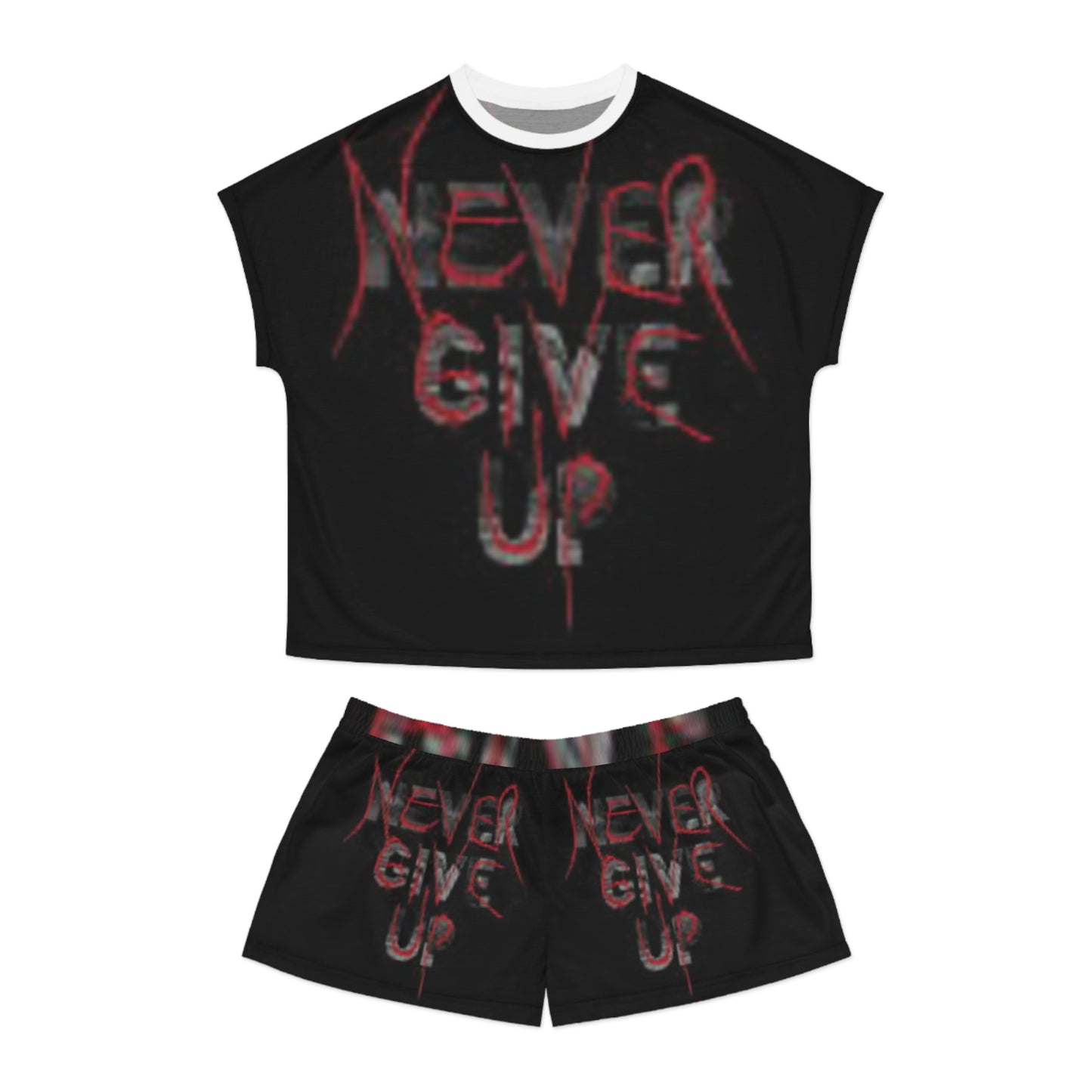 Motivational Women's Short Pajama Set - 'Never Give Up' Design