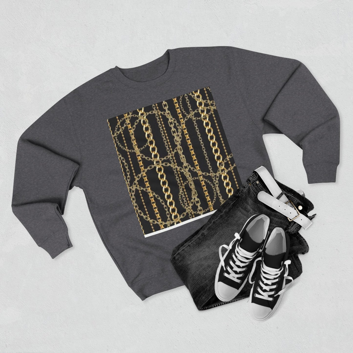 Gold Chain Pattern Unisex Crewneck Sweatshirt - Stylish, Comfortable, Perfect for Casual Wear