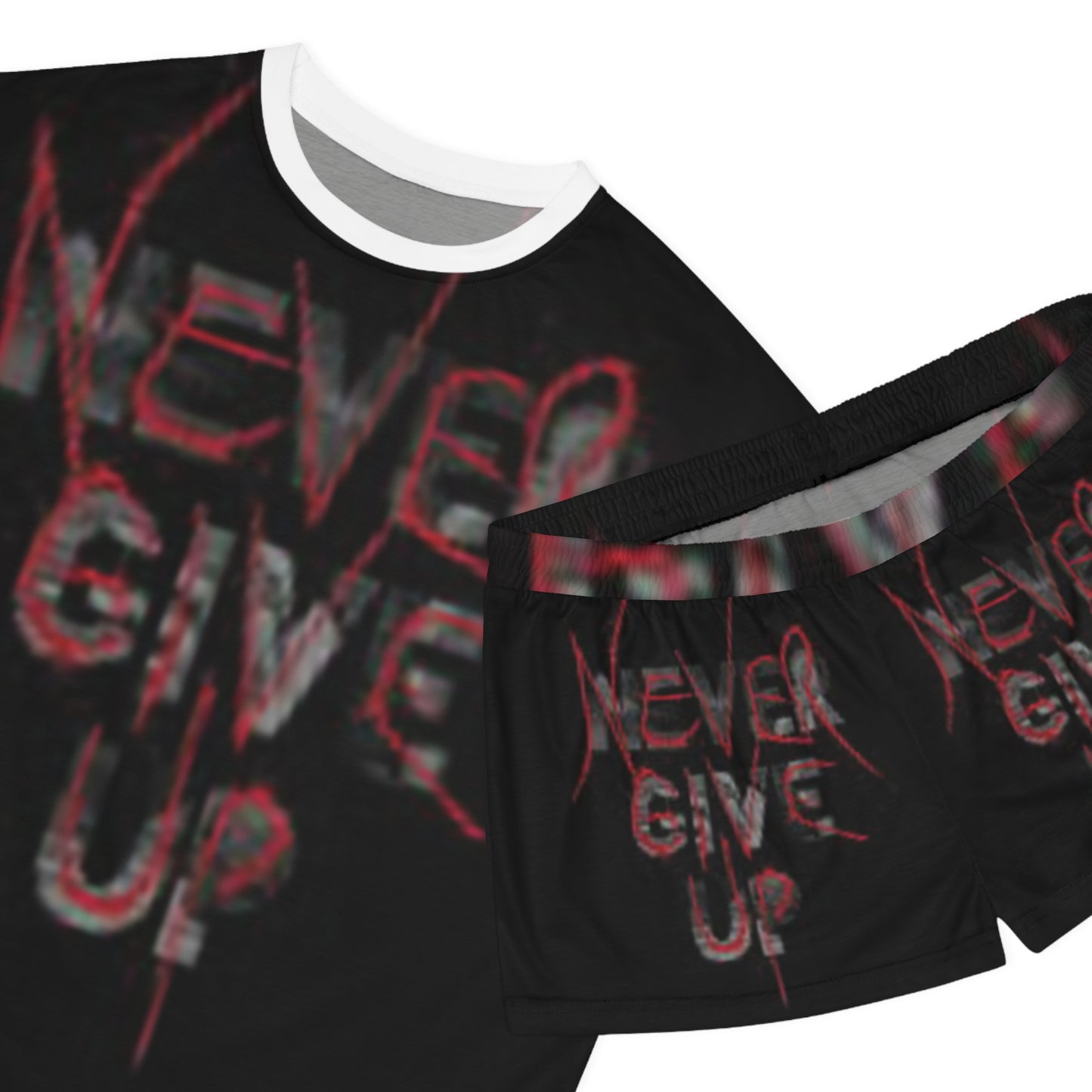 Motivational Women's Short Pajama Set - 'Never Give Up' Design