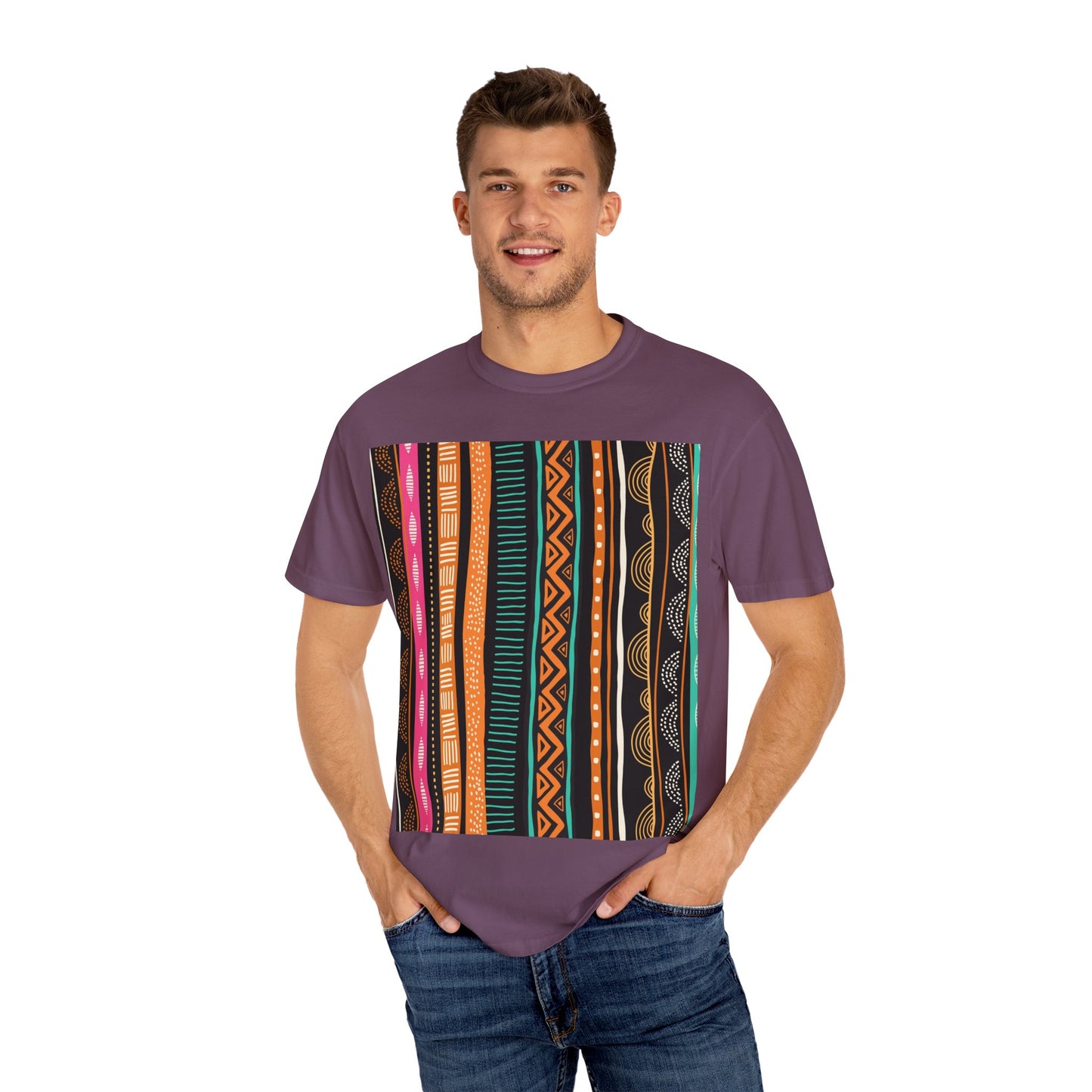 Vibrant Graphic Unisex T-Shirt - Colorful Tribal Stripes Design