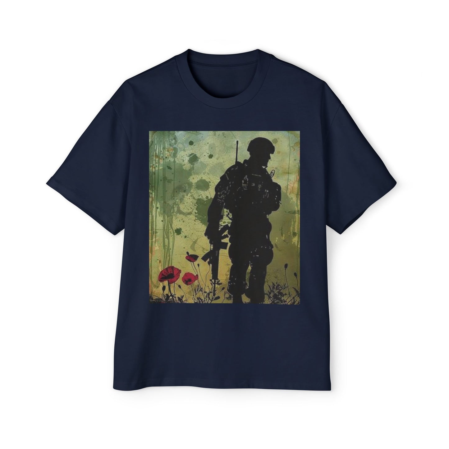 Soldier Silhouette Oversized Tee - Men's Heavy T-Shirt for Veterans and Military Enthusiasts