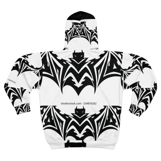 Gothic Bat Print Unisex Zip Hoodie | Spooky Style for Halloween & Casual Wear