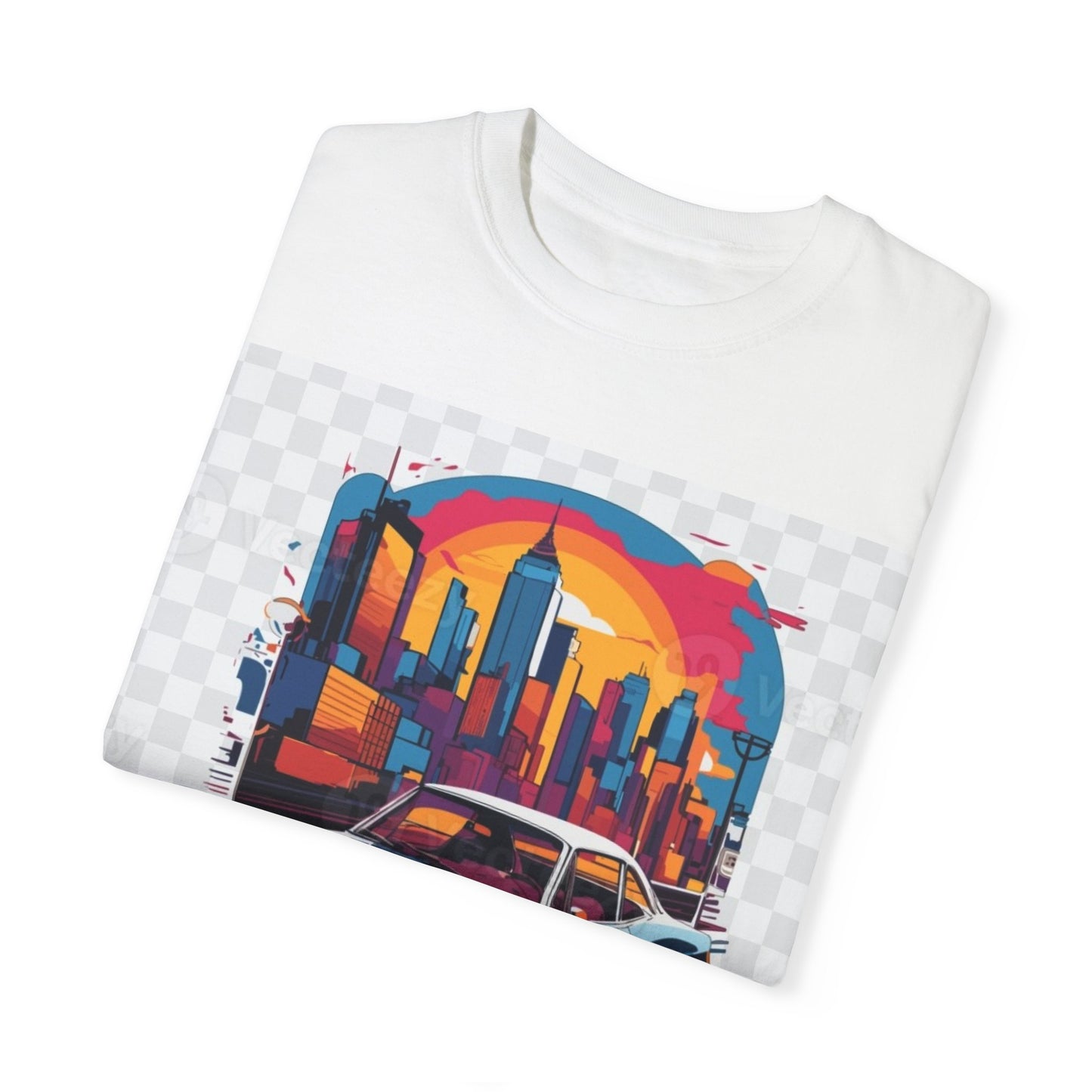 Retro Car Graphic Unisex T-Shirt - Colorful Cityscape Design