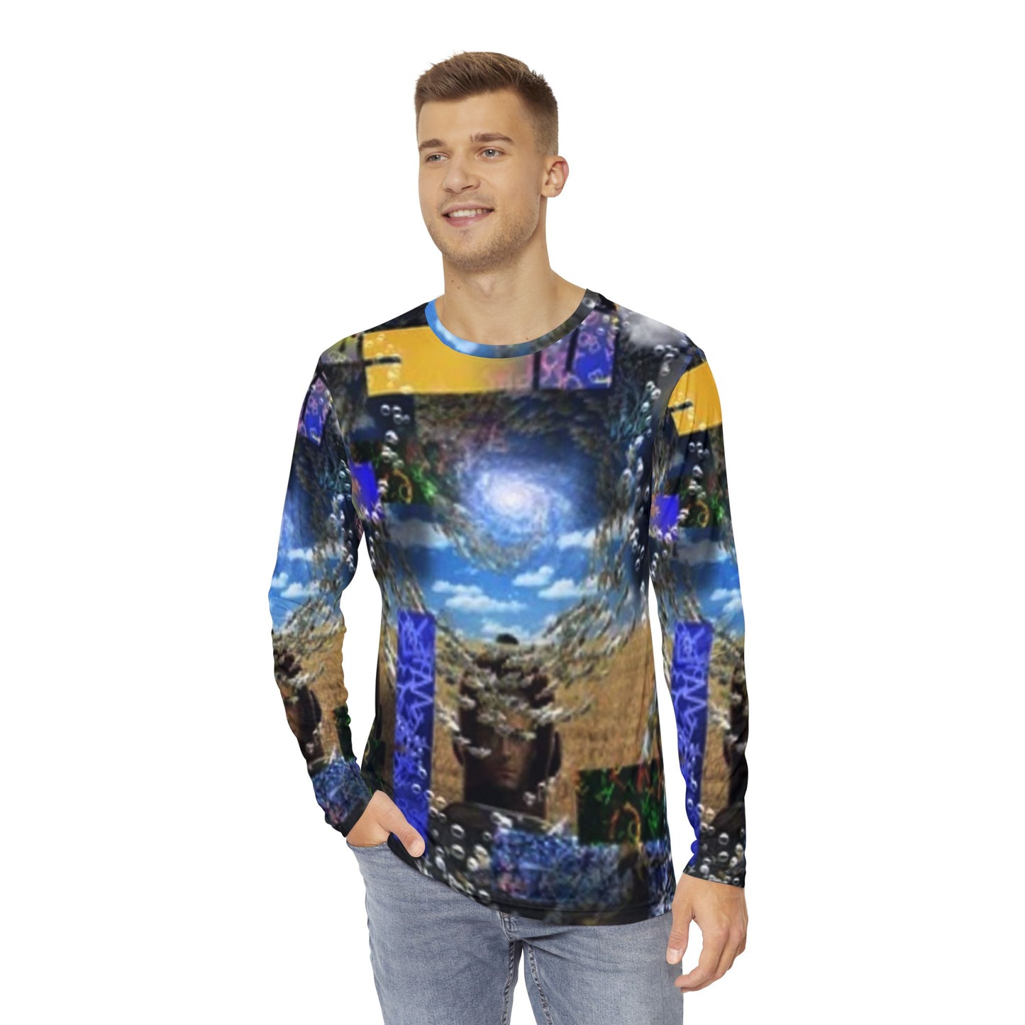 Abstract Art Men's Long Sleeve Shirt - Unique Colorful Design for Creative Souls