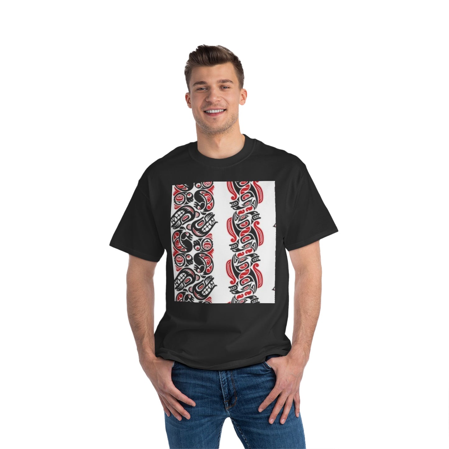 Bold Graphic Short-Sleeve T-Shirt with Tribal Design