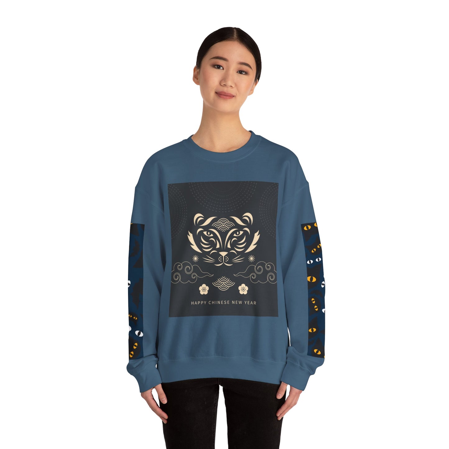 Halloween-Themed Unisex Crewneck Sweatshirt with Spooky Eyes and Bird Design