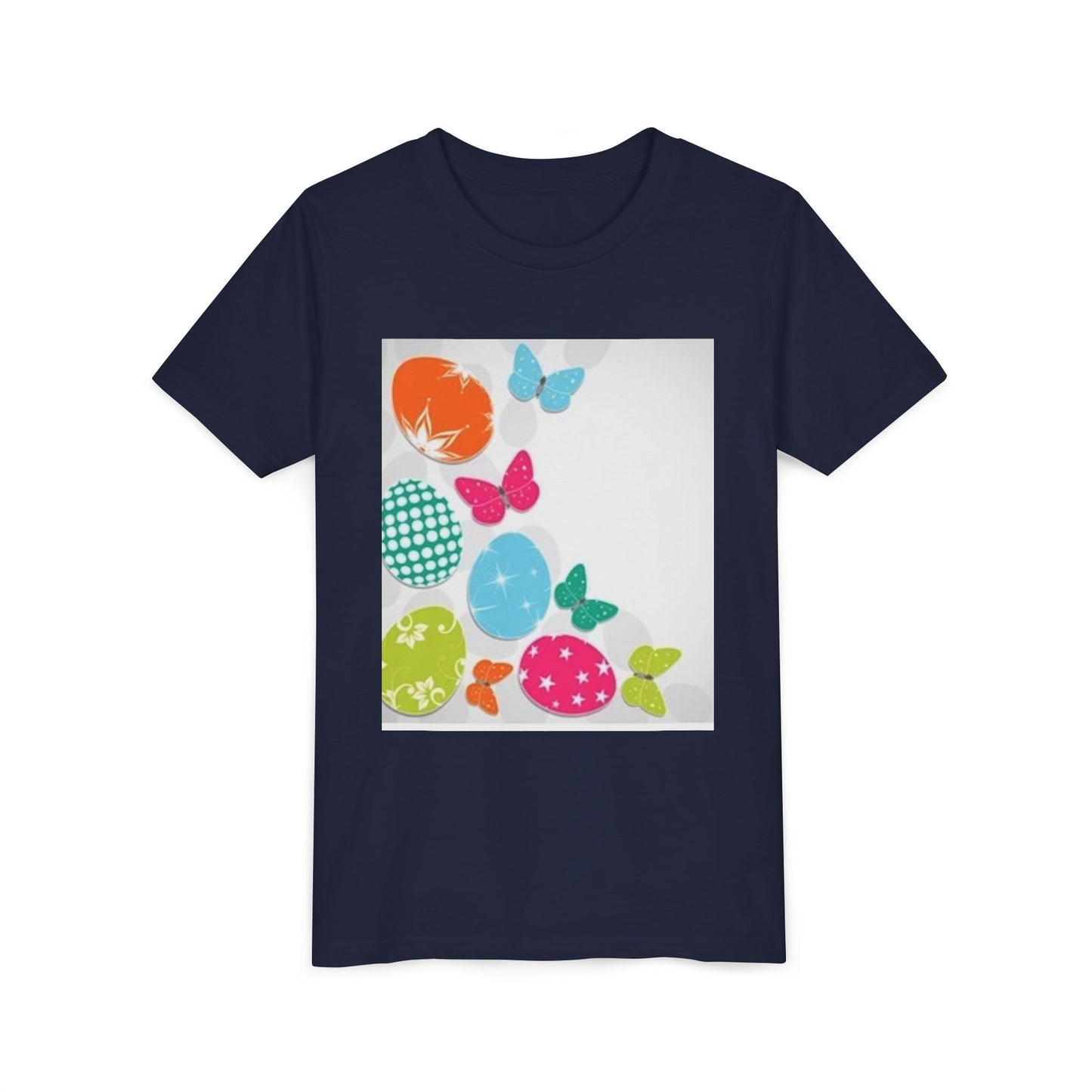 Colorful Butterfly and Egg Youth Tee - Perfect for Spring Celebrations