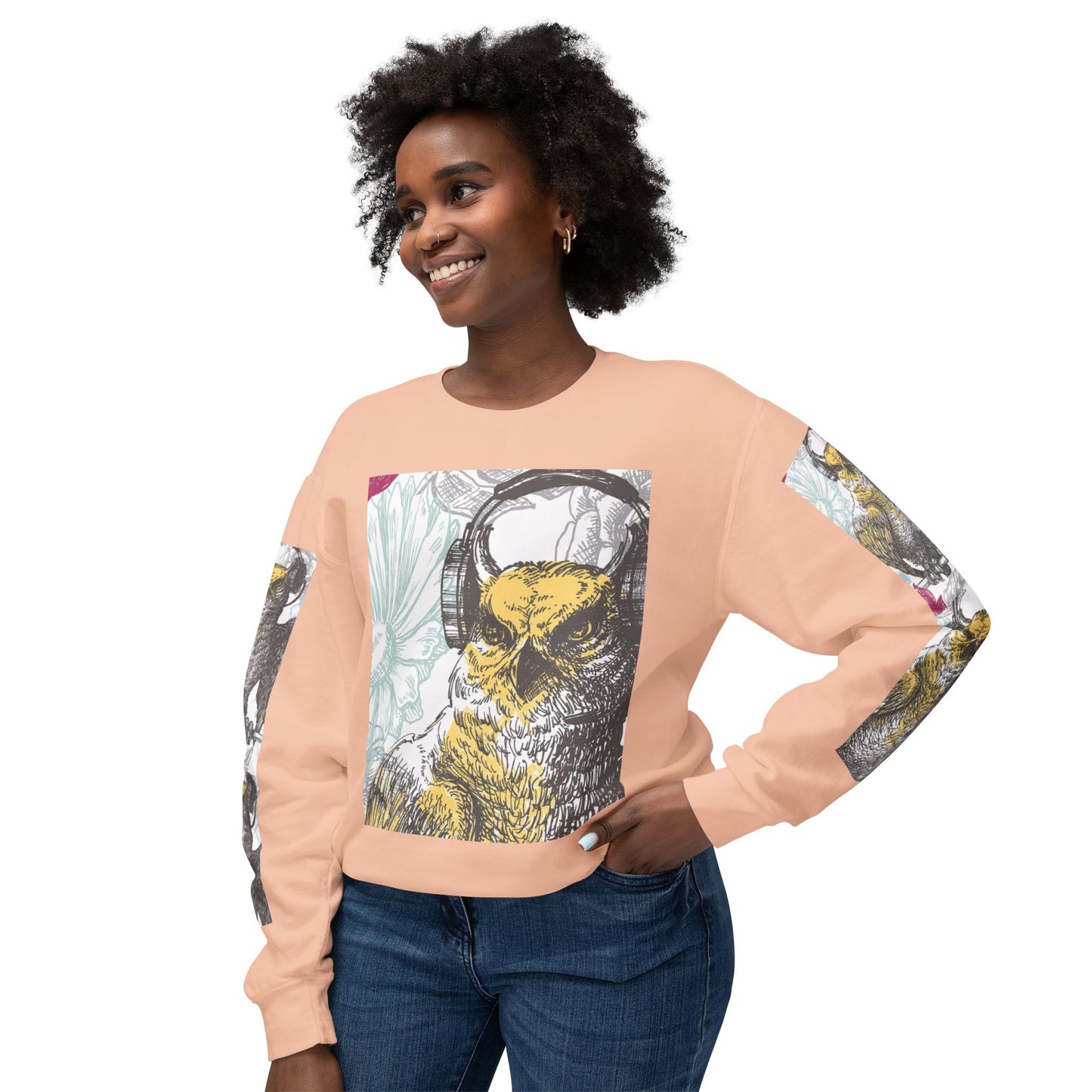Music Lover's Owl Graphic Crewneck Sweatshirt - Unisex Lightweight Design