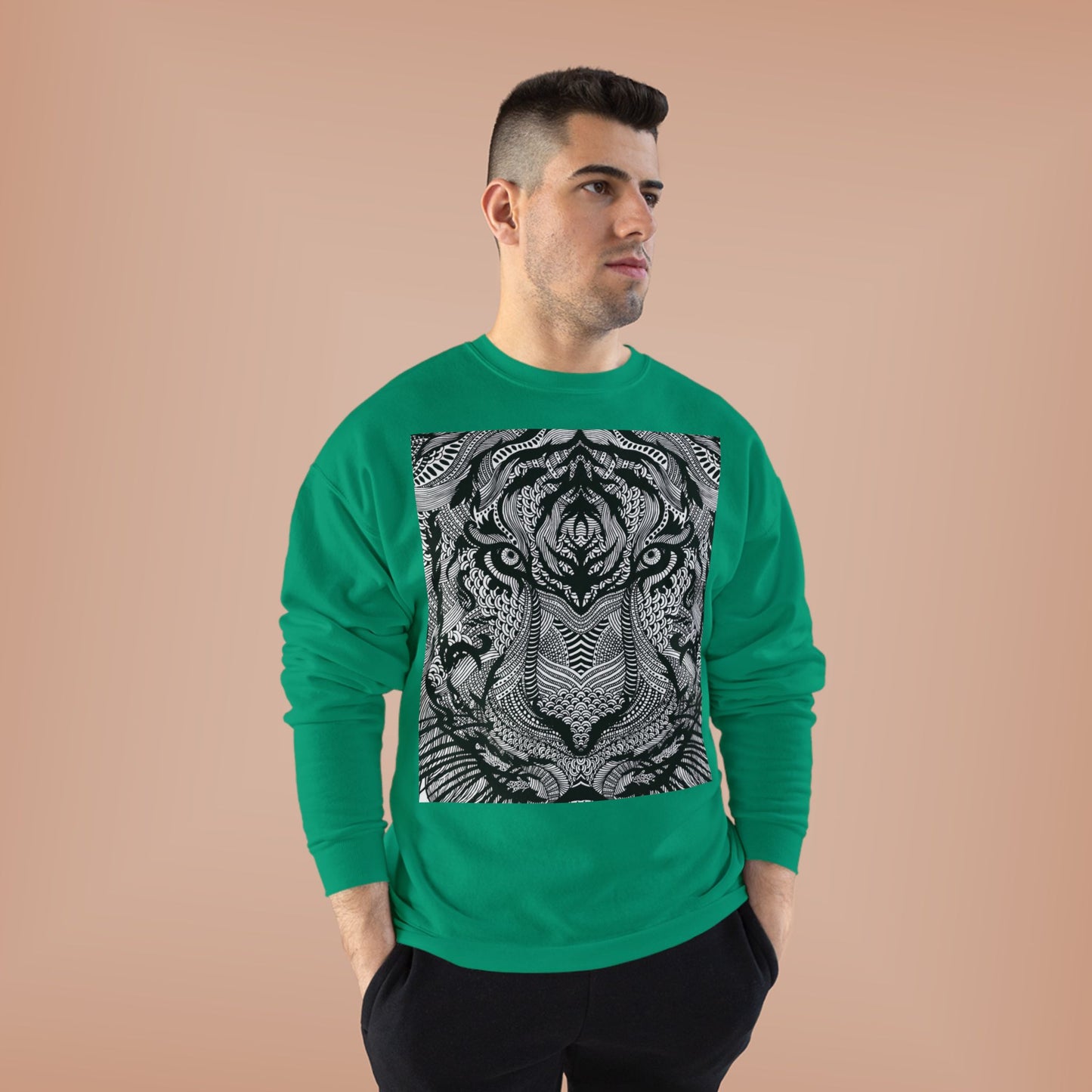 Unisex EcoSmart Tiger Graphic Crewneck Sweatshirt - Bold Black & White Design