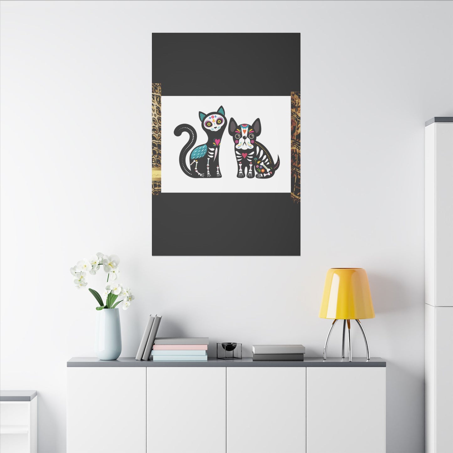 Day of the Dead Pet Canvas Art - Colorful Cat and Dog Wall Decor