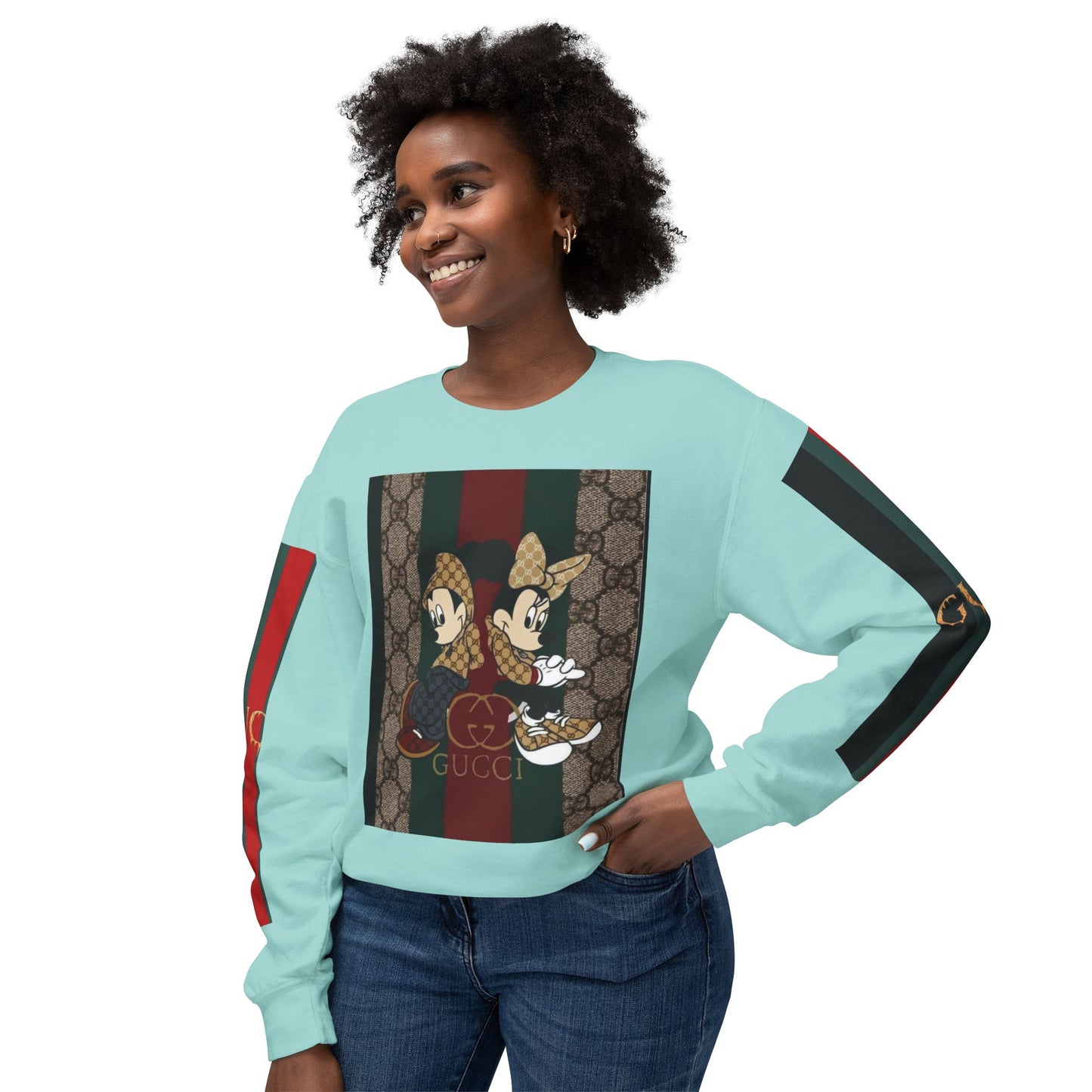 Gucci Inspired Unisex Crewneck Sweatshirt with Mickey & Minnie Design