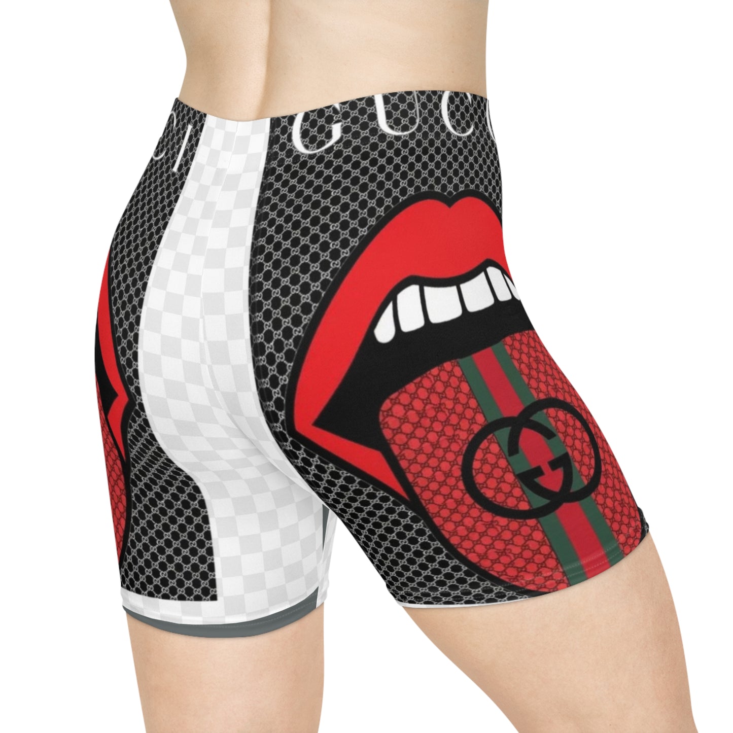Trendy Women's Biker Shorts with Bold Lip Graphic