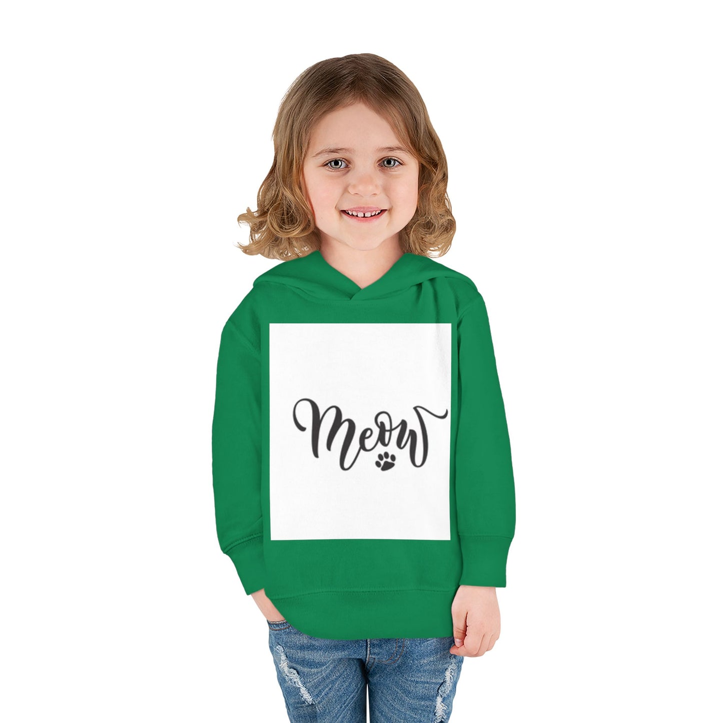 Cute Toddler Pullover Fleece Hoodie - 'Meow' Cat Design