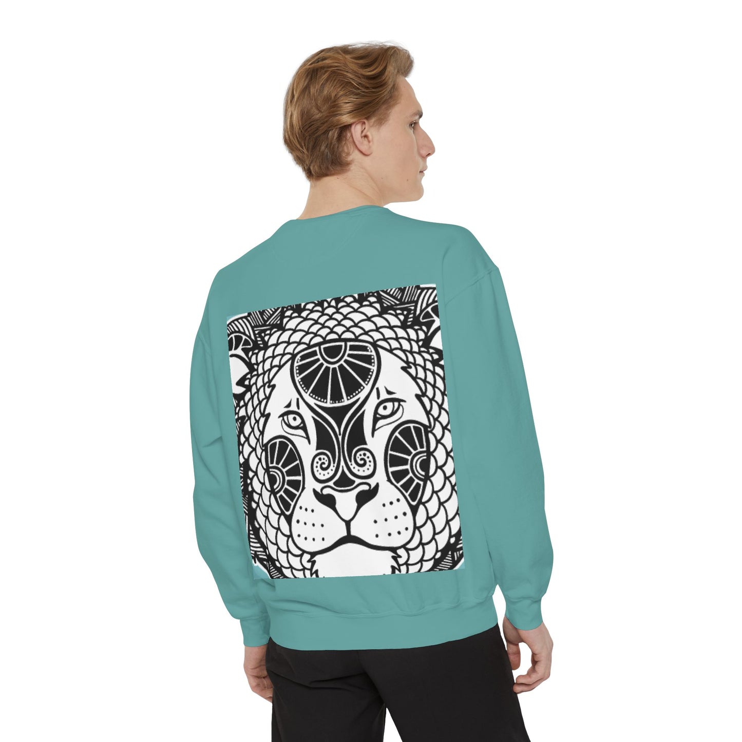 Bohemian Lion Unisex Garment-Dyed Sweatshirt - Cozy & Stylish Animal Graphic Tee for Nature Lovers