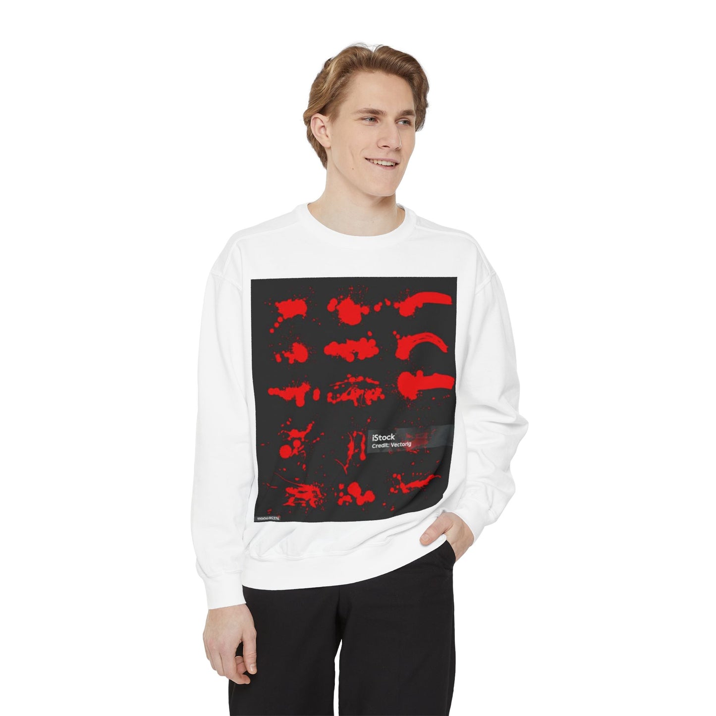 Artistic Red Splatter Sweatshirt - Unisex Garment-Dyed Style