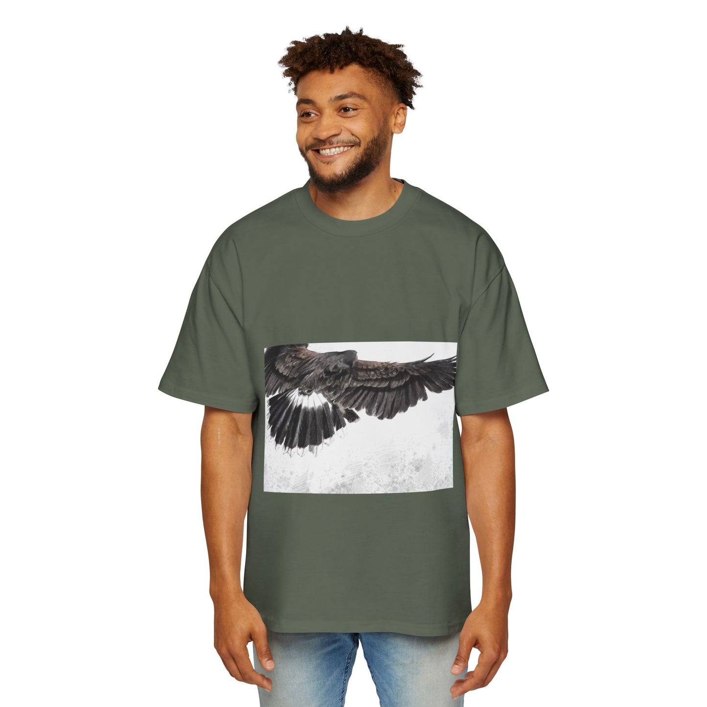 Men's Heavy Oversized Tee - Bold Eagle and Skull Print