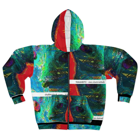 Vibrant Unisex Zip Hoodie with Abstract Art Design